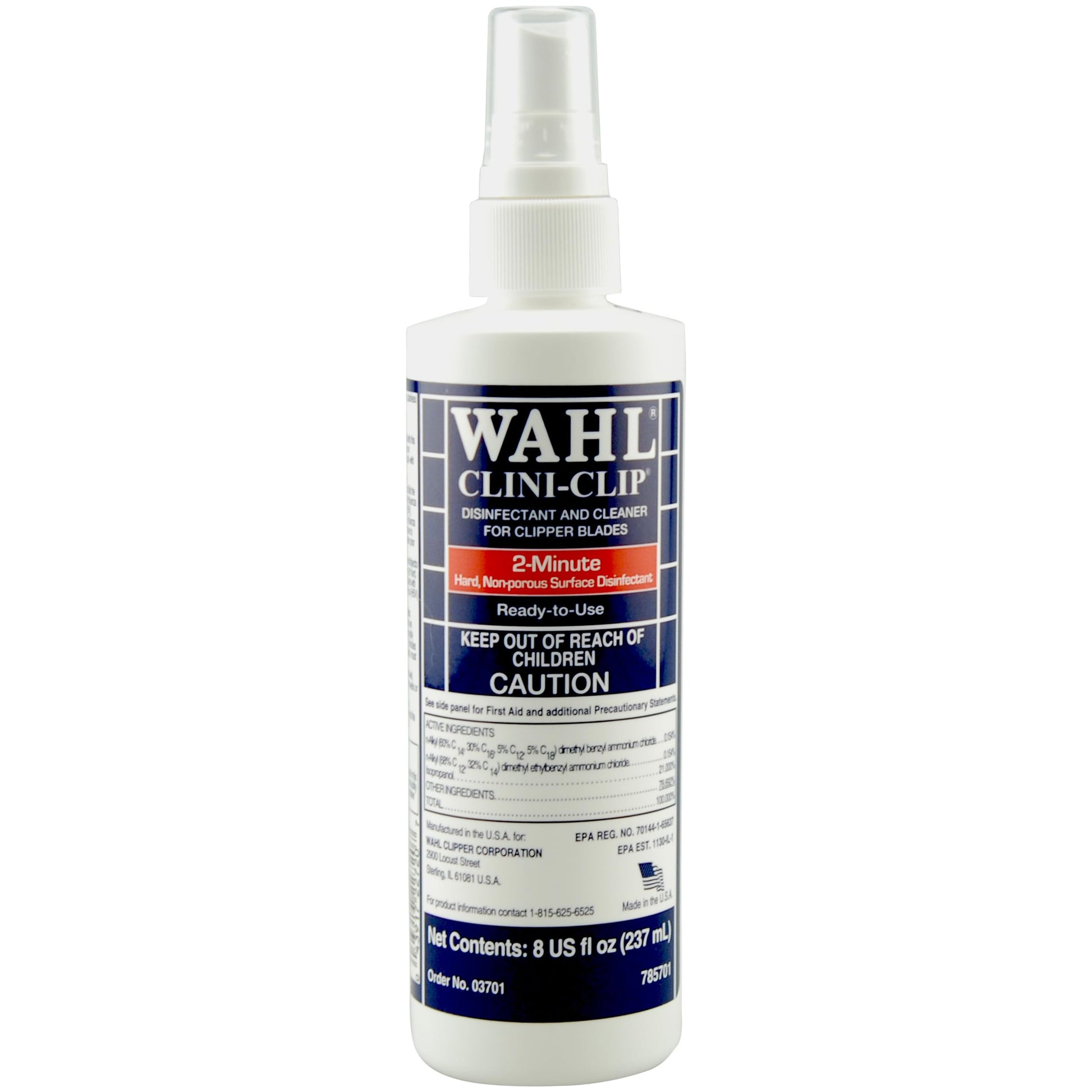 White Smoke Wahl Professional Clini-Clip Spray, Fast-Acting Cleaner and Lubricant for Clipper Blades, Purifies Grooming Tools, Reduces Friction and Heat, 8 Fl Oz