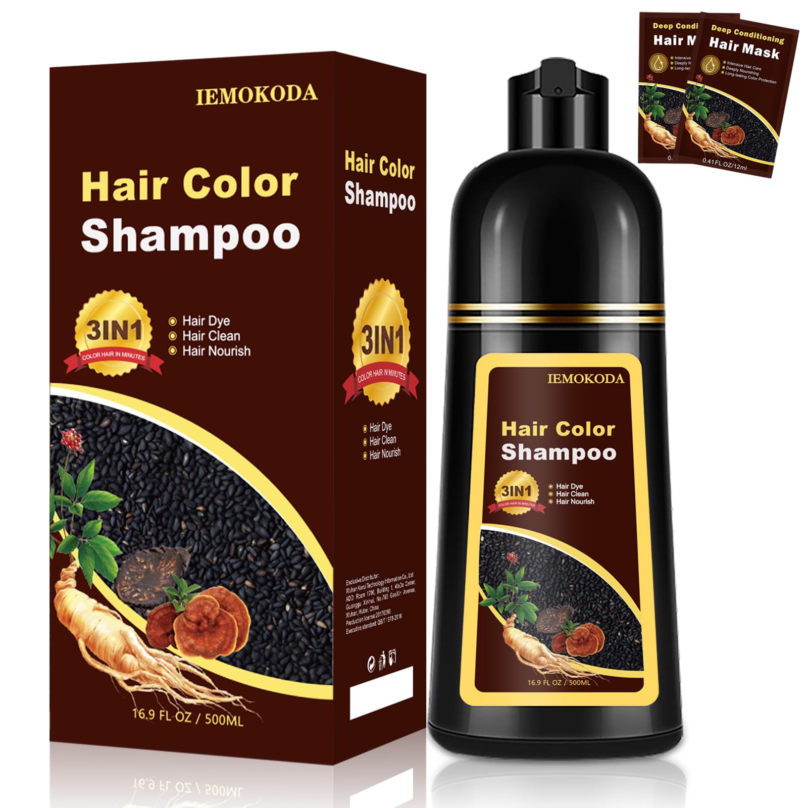 White Smoke Wine Red Hair Dye Shampoo 3 in 1, Long-lasting & Natural Hair Color Shampoo, Herbal Ingredients Natural Shampoo Hair Dye Effect in Minutes, Gifts for Men Women 500ml
