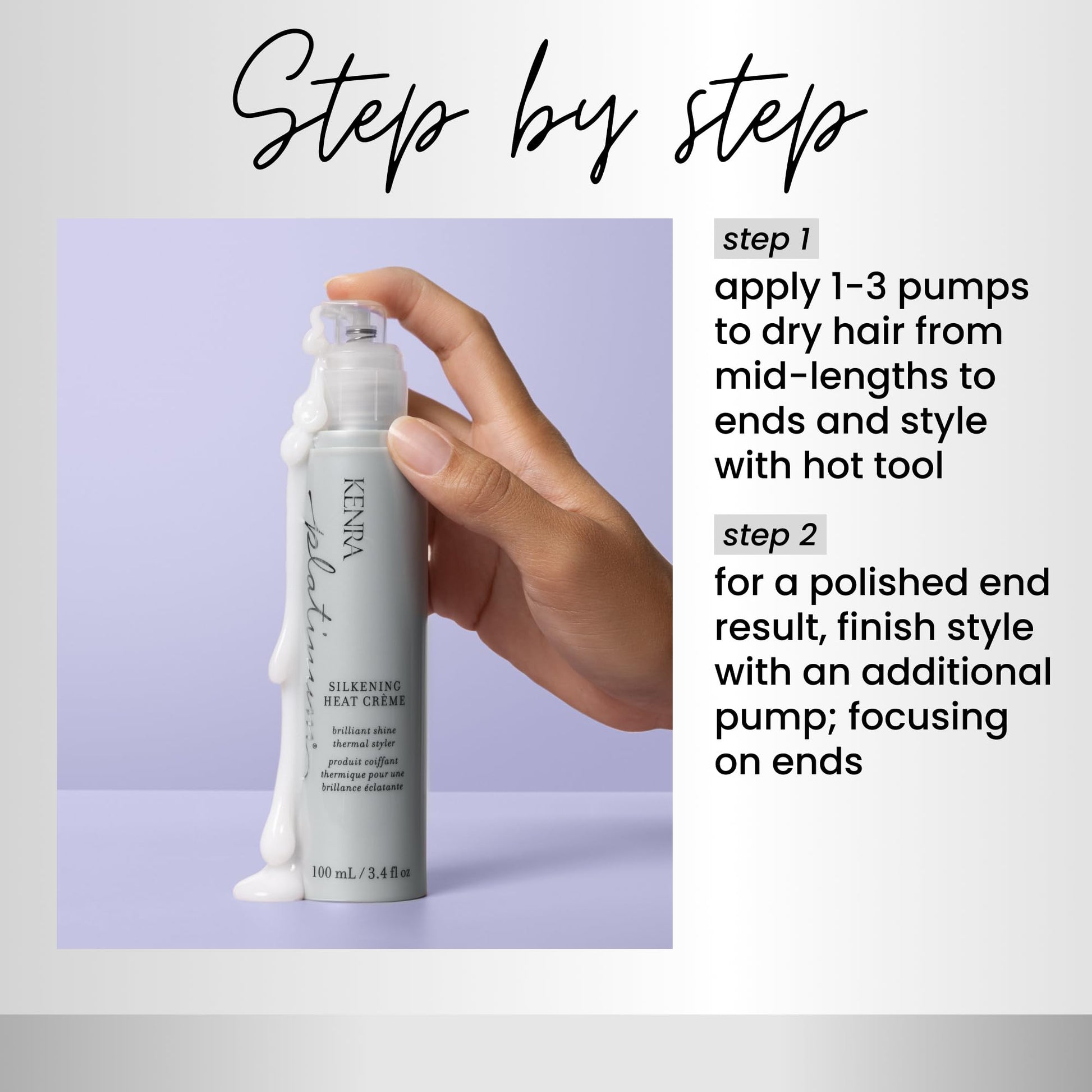 Lavender Kenra Platinum Silkening Heat Crème | Brilliant Shine Thermal Styler | Reduces Hot Tool Passes by 50% | Prevents Breakage & Improve Manageability | Heat Protectant | All Hair Types | 3.4 fl. Oz