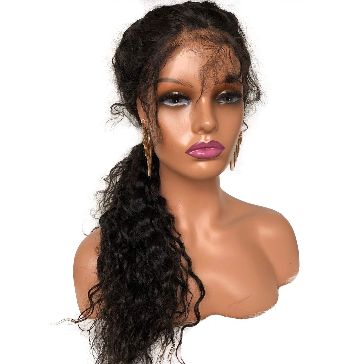 White Smoke Voloria Realistic Female Mannequin Head with Shoulder Manikin PVC Head Bust Wig Head Stand with Makeup for Wigs Necklace Earrings Light Brown