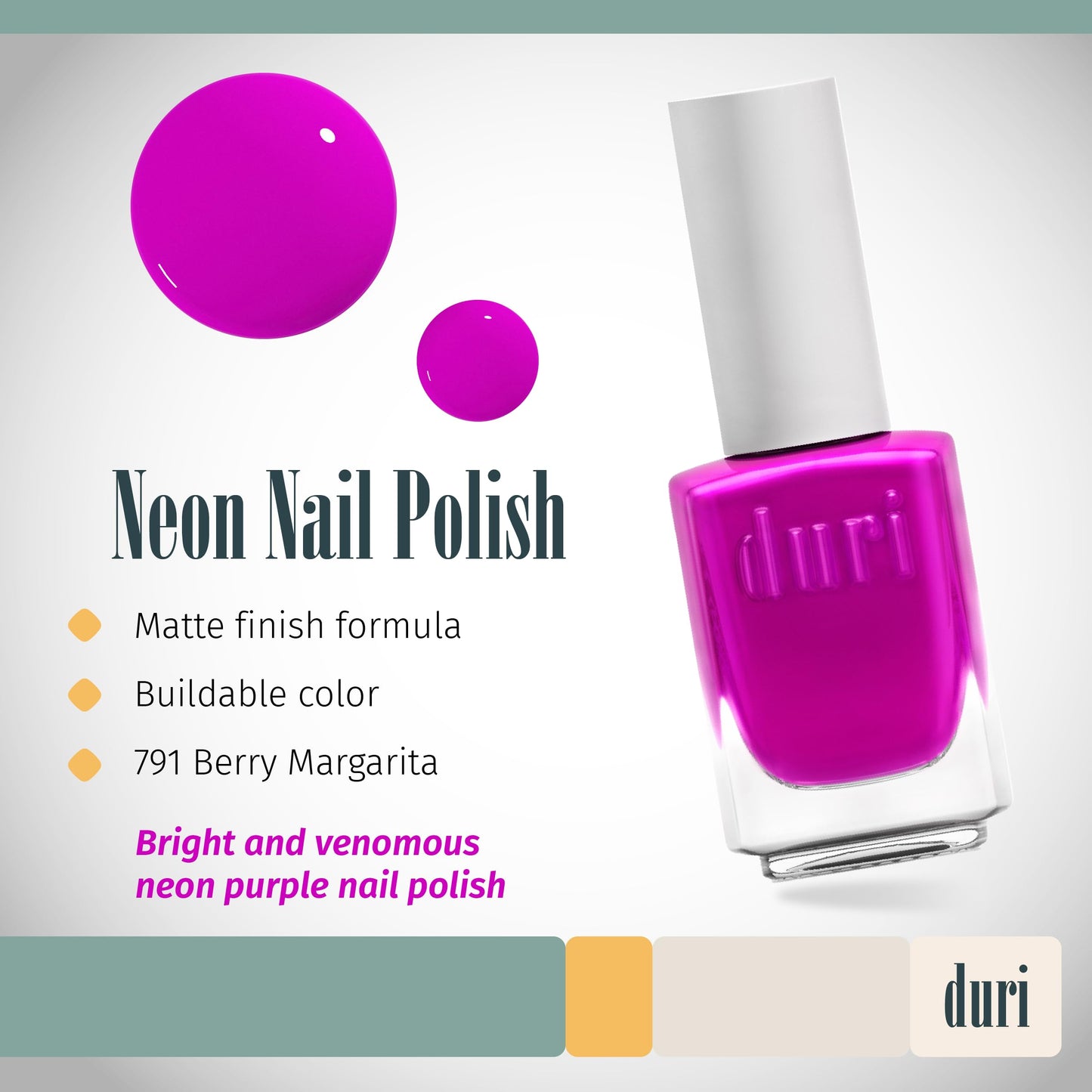 White Smoke duri 791 Berry Margarita - Neon Purple Nail Polish, Semi Matte, Fast Drying, 0.45 Fl Oz
