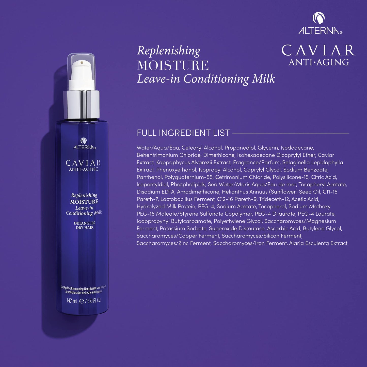Dark Slate Blue Alterna Haircare CAVIAR Anti-Aging Replenishing Moisture Leave-in Conditioning Milk, 5 Fl Oz | Detangles Dry Hair | Sulfate Free, Paraben Free