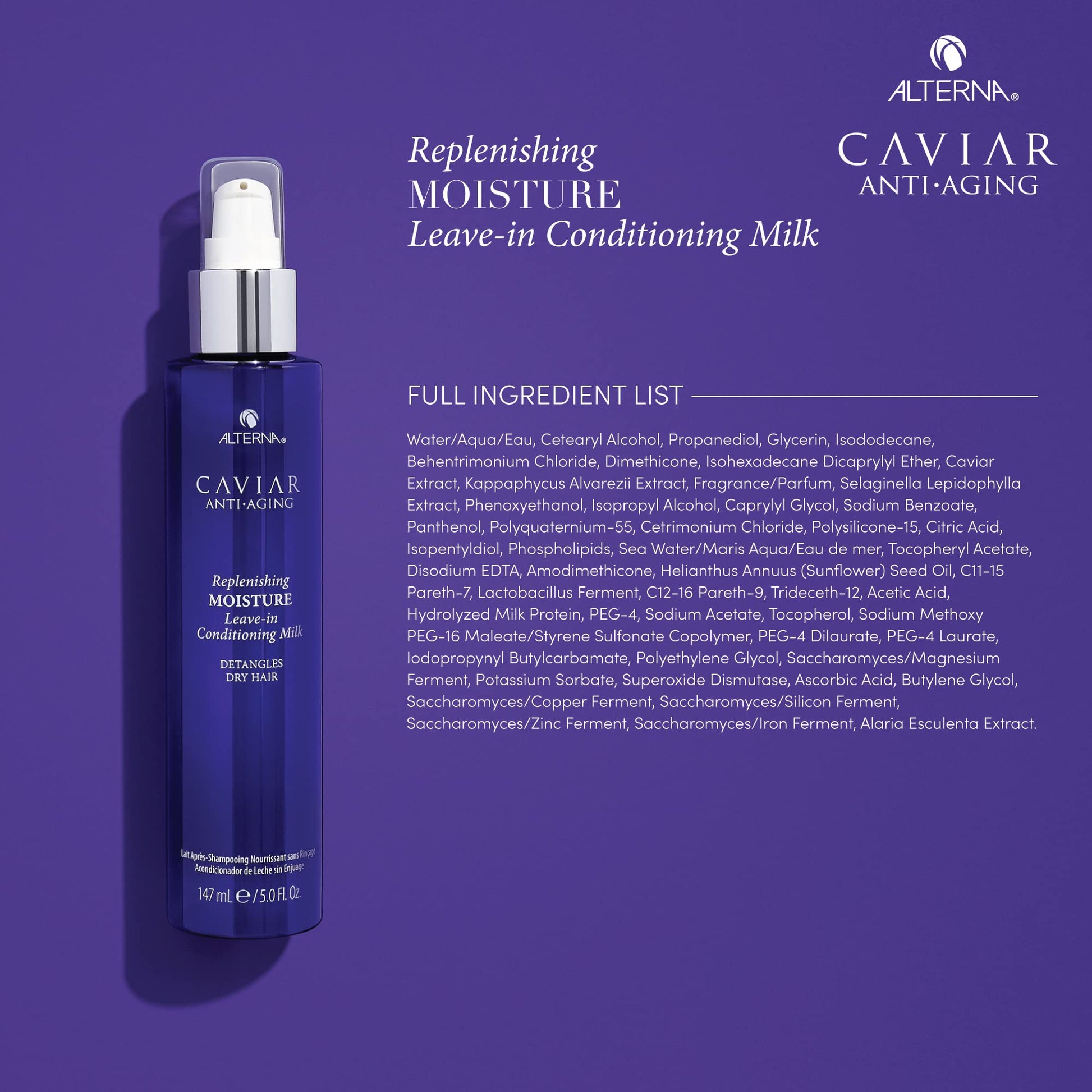 Dark Slate Blue Alterna Haircare CAVIAR Anti-Aging Replenishing Moisture Leave-in Conditioning Milk, 5 Fl Oz | Detangles Dry Hair | Sulfate Free, Paraben Free