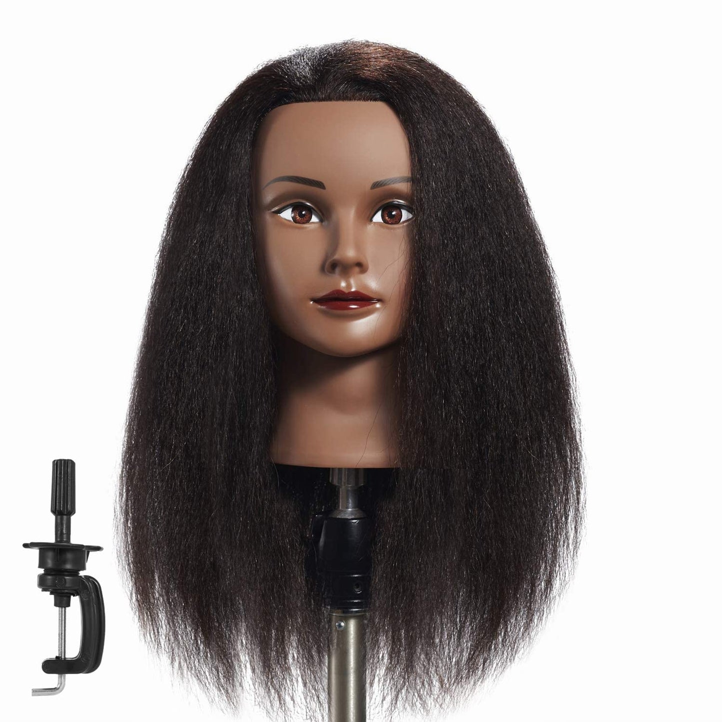 White Smoke Hairginkgo Mannequin Head - 100% Real Hair Manikin for Hairdresser Training and Styling Practice - With Clamp Stand (1711B0216)