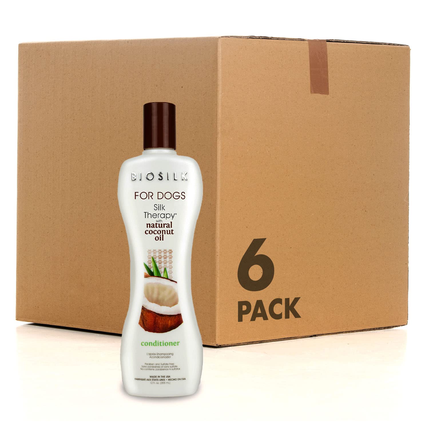 Dark Khaki BioSilk for Dogs Silk Therapy Conditioner with Natural Coconut Oil | Pet Conditioner - 6 Pack