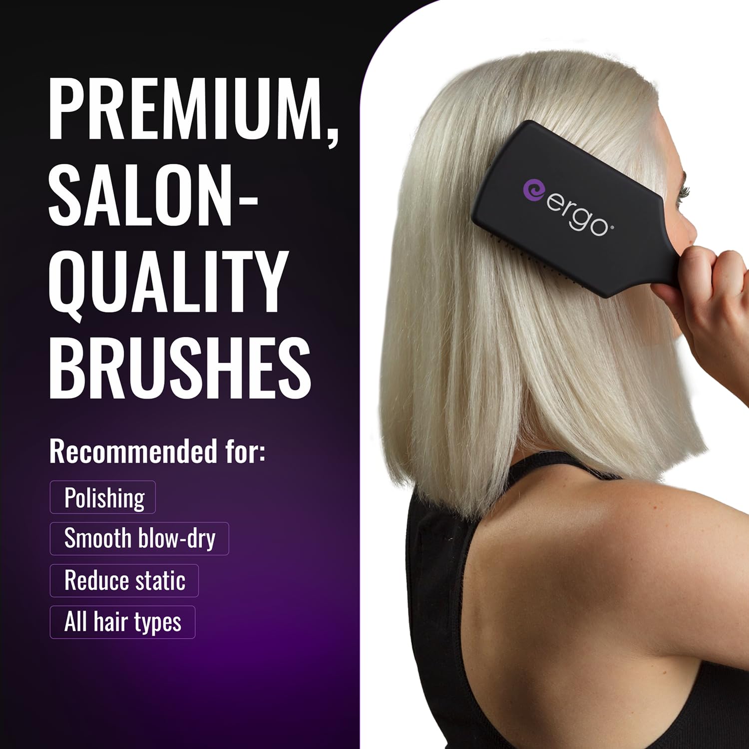 White Smoke ERGO Ionic Paddle Hair Brush – Large Polishing Brush for Long-Lasting Shine, Detangling Brush for Wet & Dry Hair Care, Hair Styling Tool for Blow Drying (ER1000)