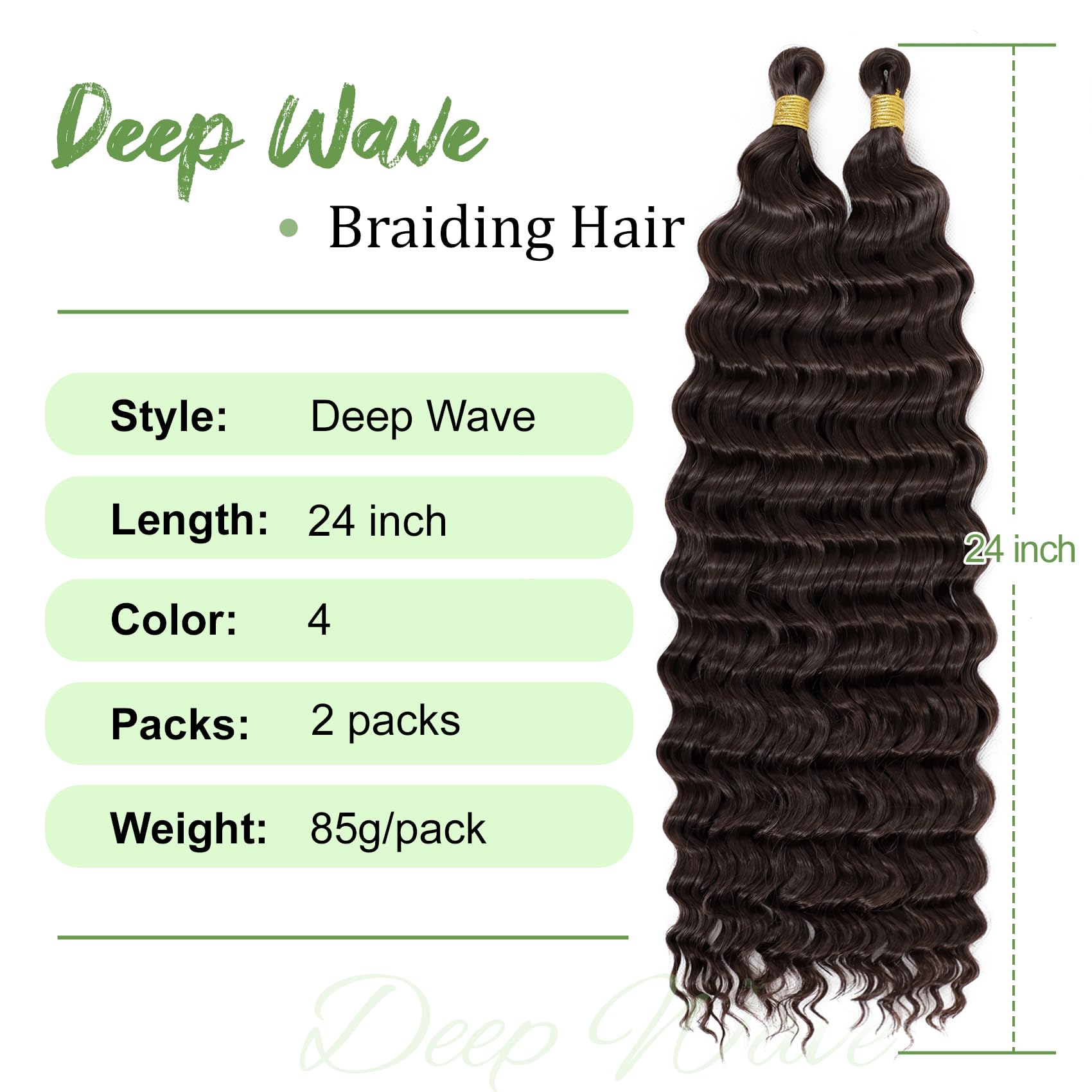 White Smoke Eerya Long Curly Braiding Hair 24 Inch 2 Packs Deep Ocean Wave Crochet Hair for Black Women Deep Wave Braiding Hair for Boho Braids（24 inch, #4）