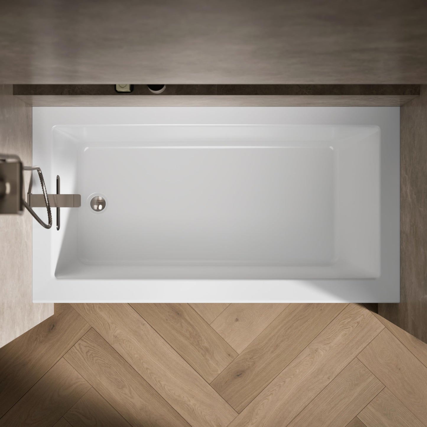 Gray Kohler K-20202-LA Underscore 60" Soaking Bathtub for Three Wall Alcove Installation with Left Drain and 68 Gallon Water Capacity - White