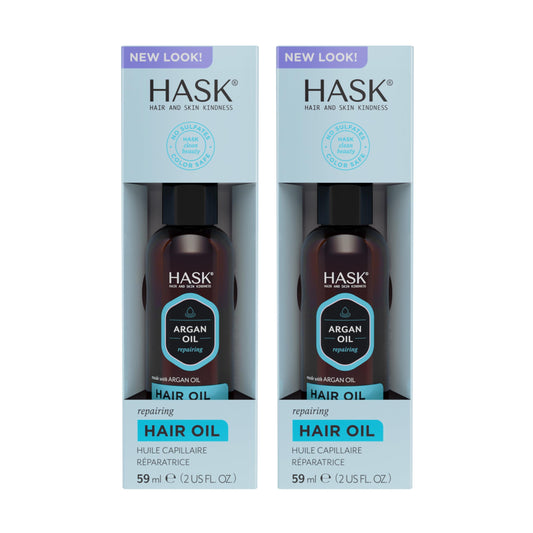 Light Blue HASK ARGAN Repairing Hair Oil for shine and frizz control for all hair types, color safe, gluten free, sulfate free, paraben free - 2 Hair Oils