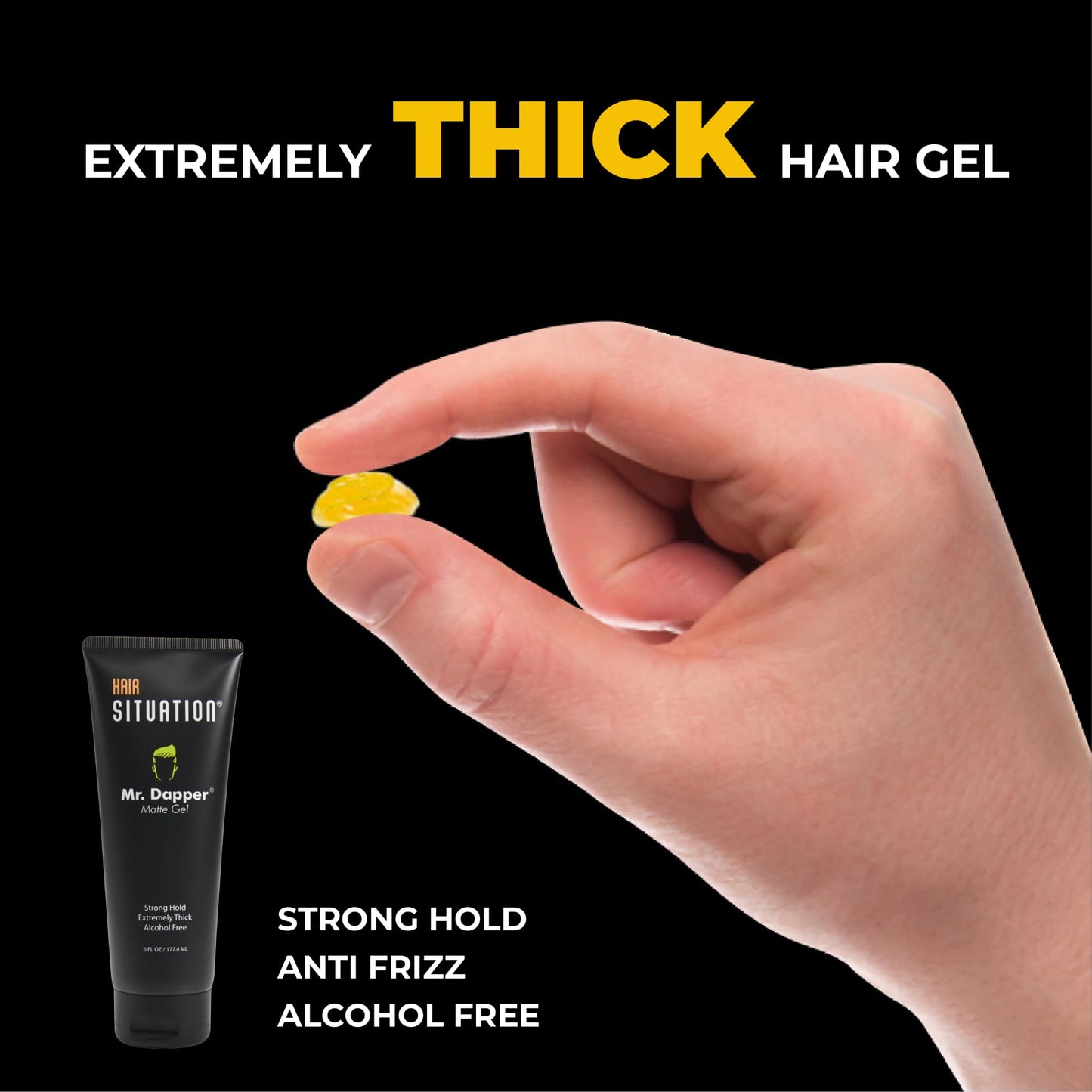 Black Hair Situation Mr. Dapper Matte Look Strong Hold Styling Hair Gel for Men, Anti-Humidity Shield, Anti-Frizz and Fly Away, Alcohol-Free, No Flake Formula Made with Vitamins to Strengthen Hair, 6 Fl Oz