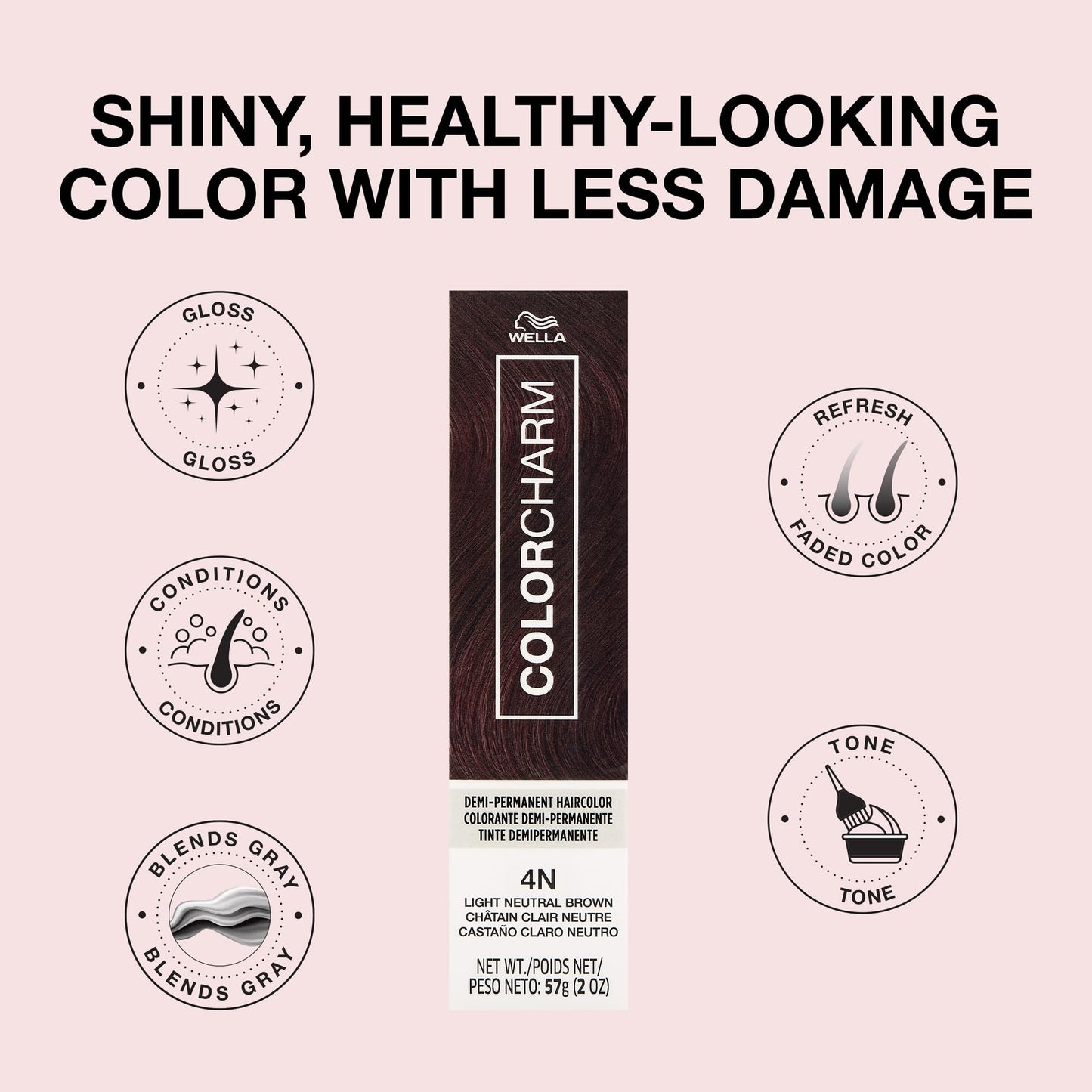 Misty Rose COLORCHARM Demi Permanent Hair Color | 4N Light Neutral Brown | Gloss, Refresh & Tone | 2 Fl Oz