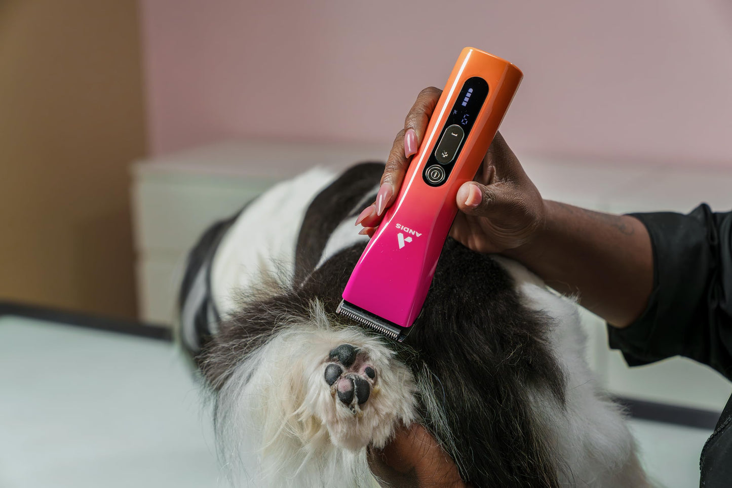 Rosy Brown Andis 562745 ProClip 5-in-1 Adjustable Blade Cord/Cordless Pet Hair Clipper, 5 Blade Settings, 5 Speeds, Feather Light, Digital Display Screen, Sunset