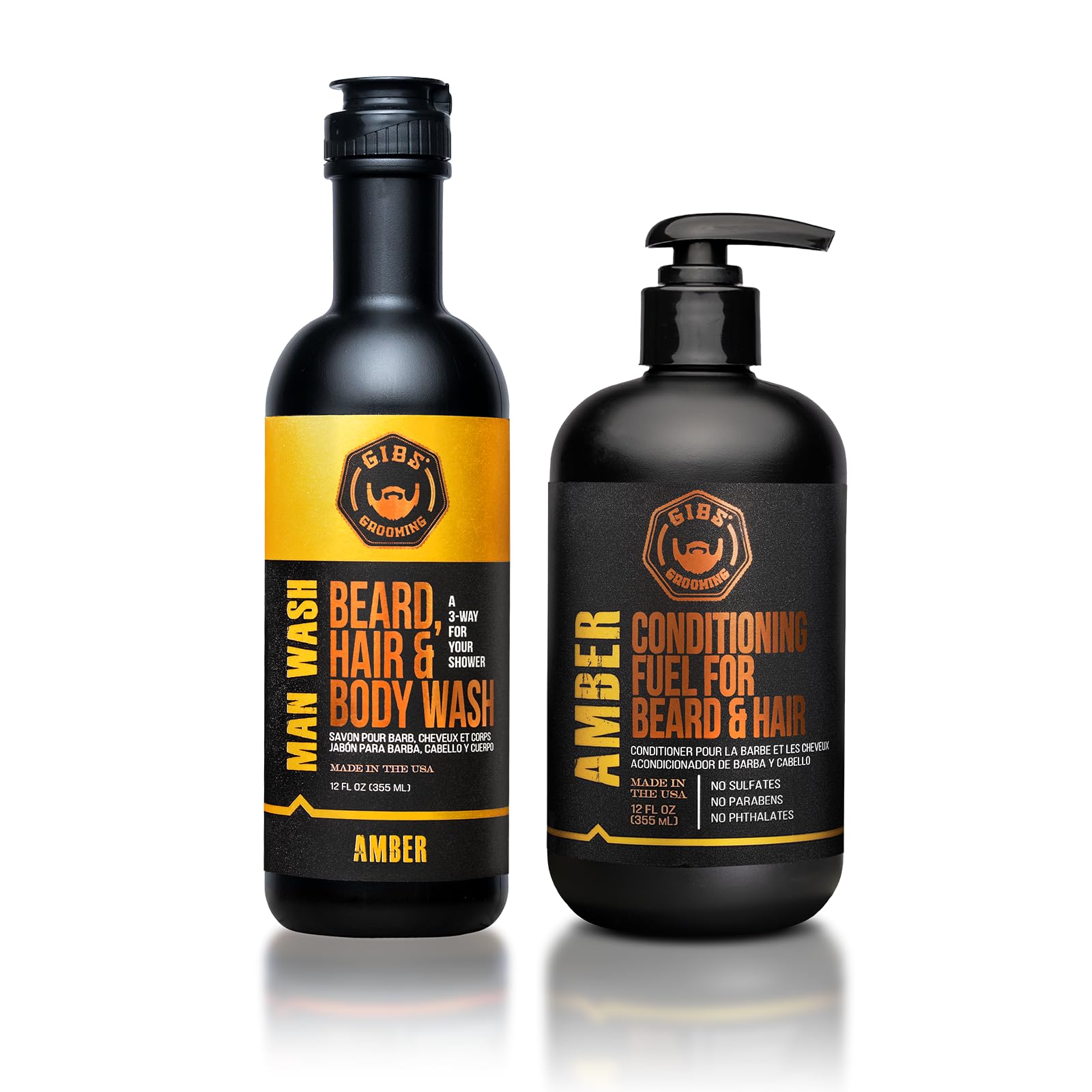 White Smoke GIBS Grooming Amber Man Wash 3-in-1 and Amber Conditioner, 12 fl. oz.