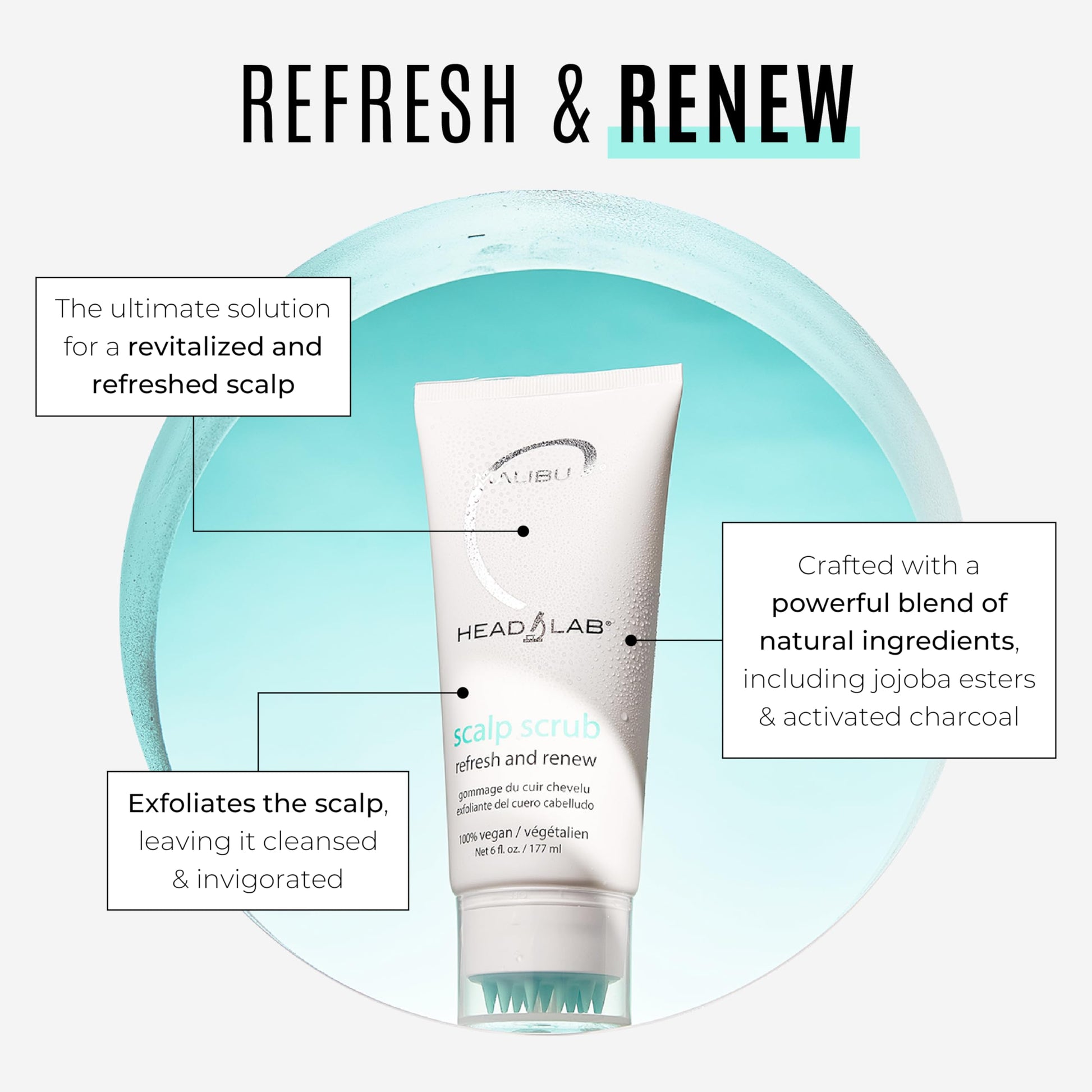 White Smoke Malibu C Head Lab Scalp Scrub - Gentle Scalp Exfoliator Enriched with Activated Charcoal and Jojoba Esters - Clean, Vegan Hair Care (6 oz)