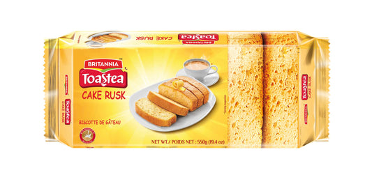 Light Goldenrod Britannia Tostea Cake Rusk Smooth & Soft Twice-Baked Cake Made with Milk & Egg Delicious Snack for Breakfast & Tea Time 19.4oz (550g) Pack of 1