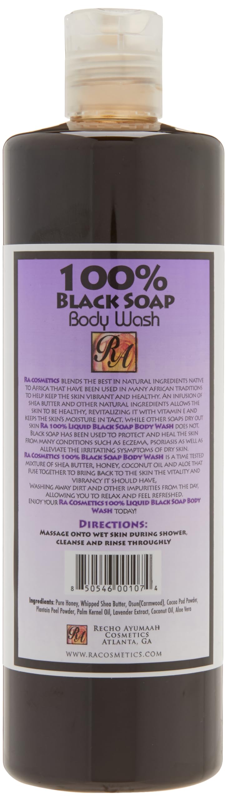 White Smoke RA COSMETICS 100% Black Soap Body Wash Lavender Scent 13 Fl Oz