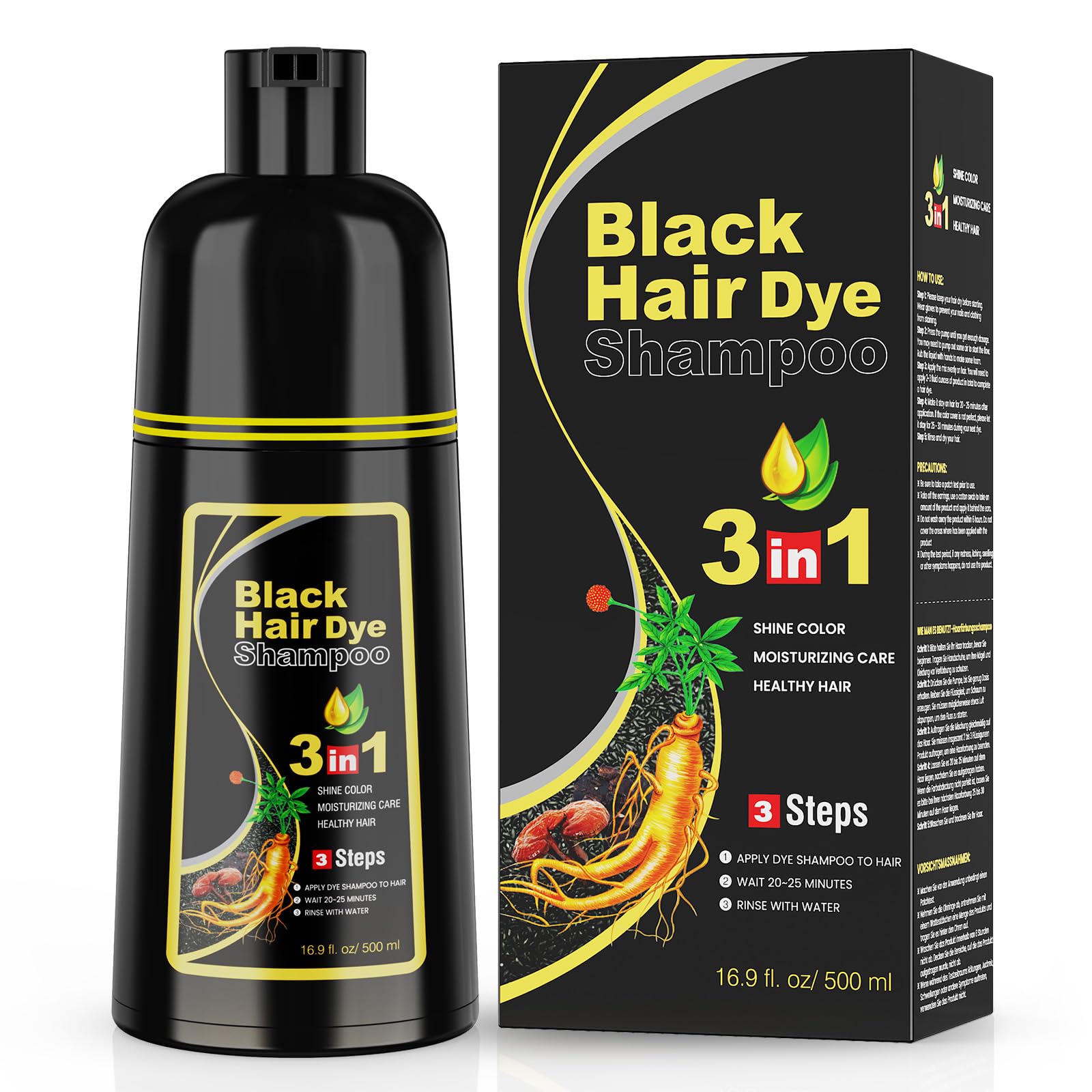 Dark Slate Gray KAISASA Black Hair Dye Shampoo 3 in 1 for Gray Hair, Hair Color Shampoo for Women Men Grey Hair Coverage 500ml (Black)