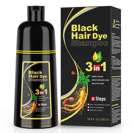 Dark Slate Gray KAISASA Black Hair Dye Shampoo 3 in 1 for Gray Hair, Hair Color Shampoo for Women Men Grey Hair Coverage 500ml (Black)