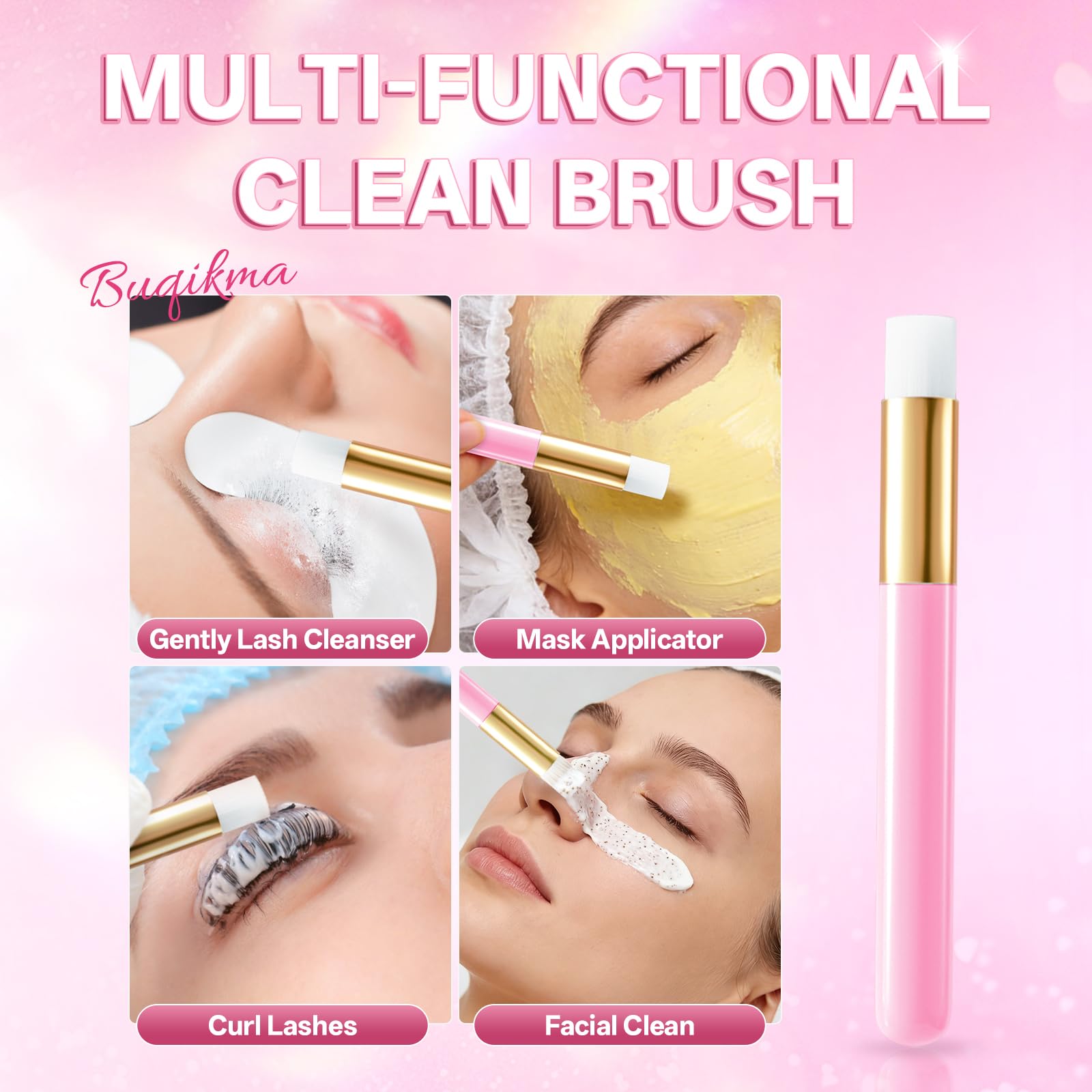 Lavender Blush Buqikma Lash shampoo for Eyelash Extension, 60Ml/2.02 fl.Oz Eyelash Shampoo Kit with Lash Wash Brushes Gentle Lash Extension Cleanser for Professional Salon and Home Eyelash Care