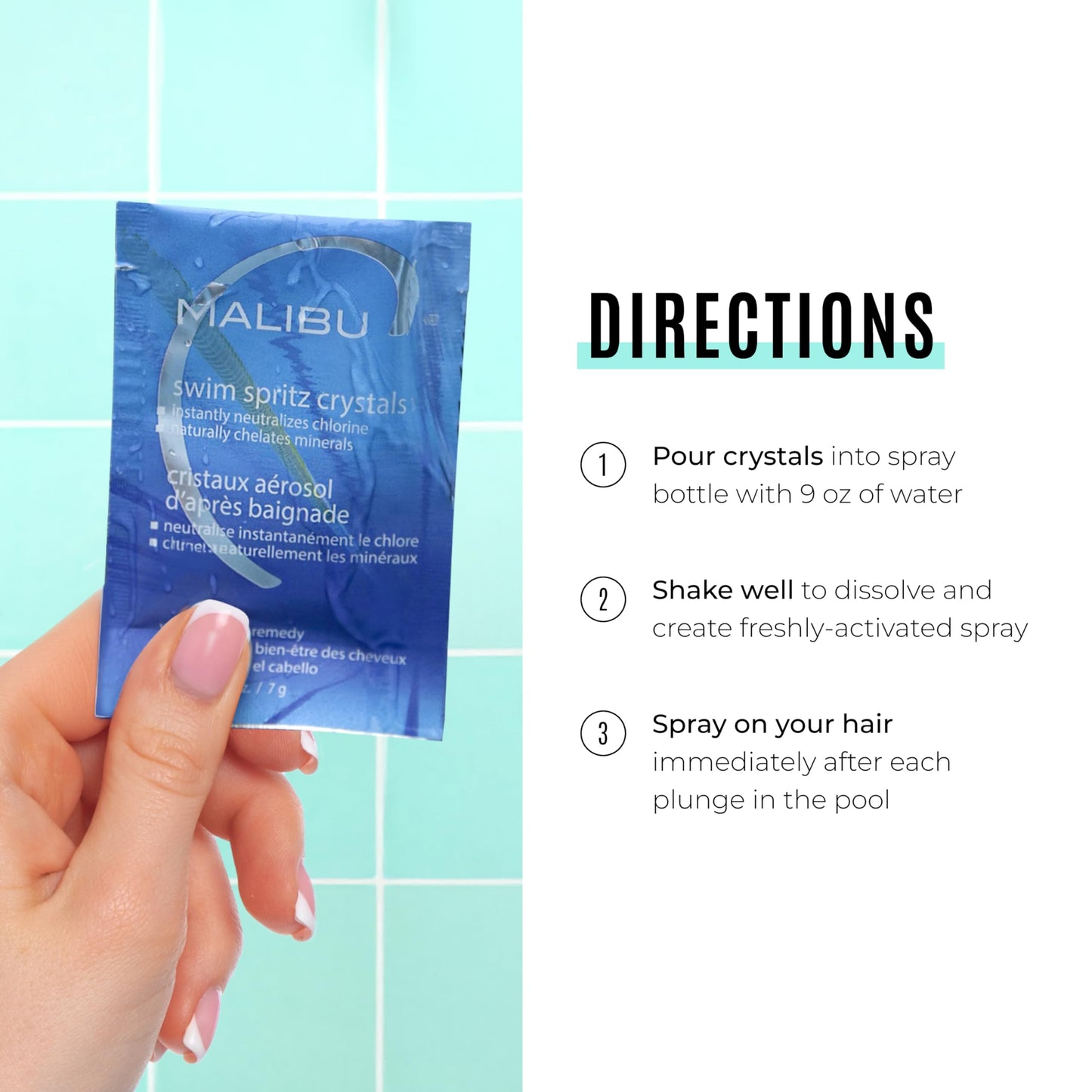White Smoke Malibu C Swim Spritz Crystals - Freshly Activated Vitamin C Hair and Skin Spray for Post-Swim Chlorine Removal - 100% Vegan and Cruelty-Free (12 Packets)