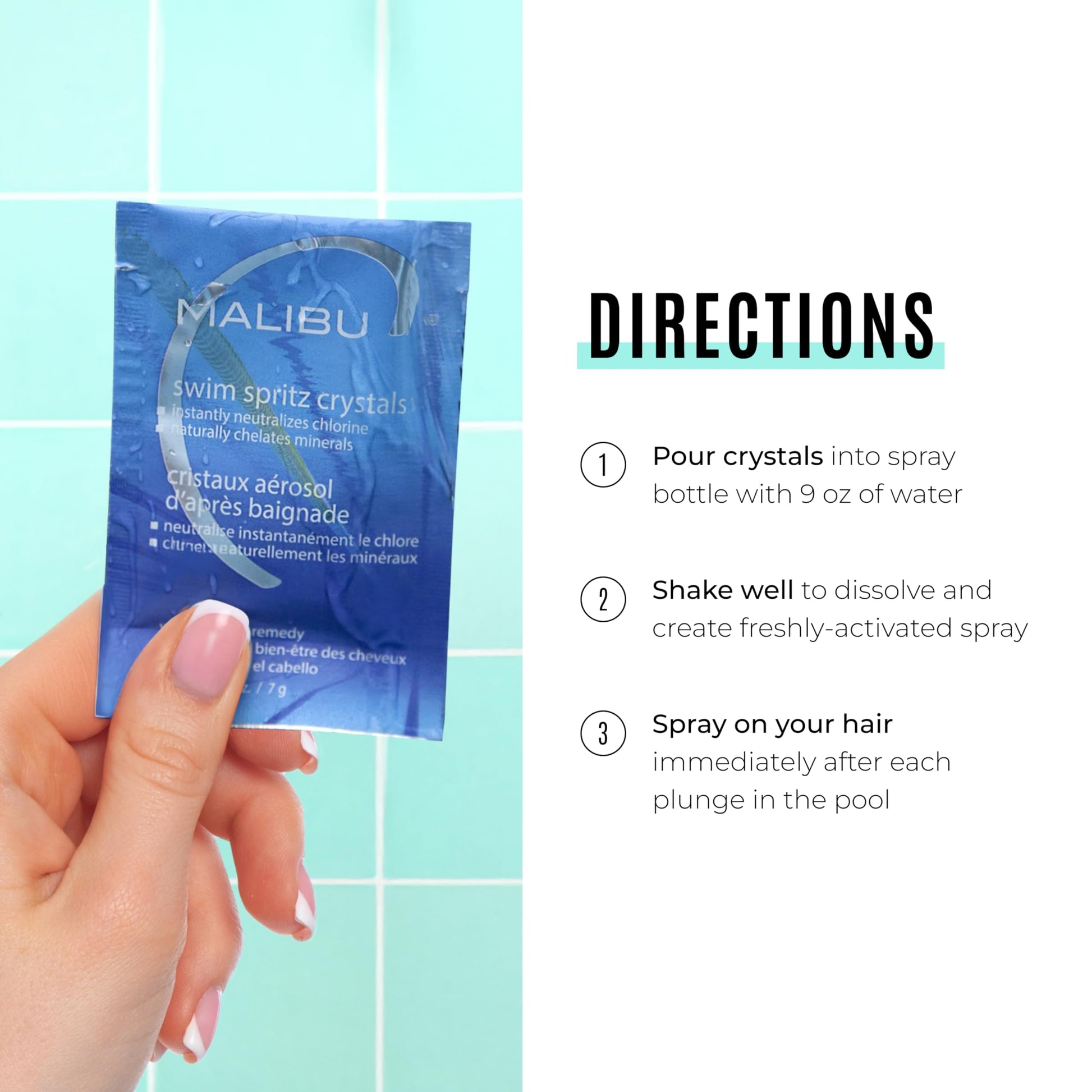 White Smoke Malibu C Swim Spritz Crystals - Freshly Activated Vitamin C Hair and Skin Spray for Post-Swim Chlorine Removal - 100% Vegan and Cruelty-Free (12 Packets)