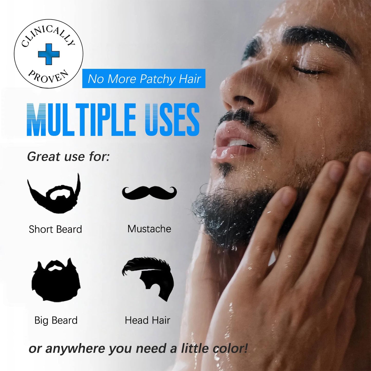 White Smoke Mens Beard & Mustache Dye Shampoo, Instant 100% Grey Hair Coverage, 3 in 1 Black Beard Color Shampoo for Men Facial Hair, Easy to Use & Dermatologist Tested, 200ML