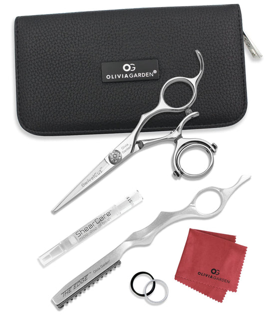 White Smoke Olivia Garden SwivelCut Professional Hairdressing Shears Intro Case - With The Edge Razor - 6 Items (5")