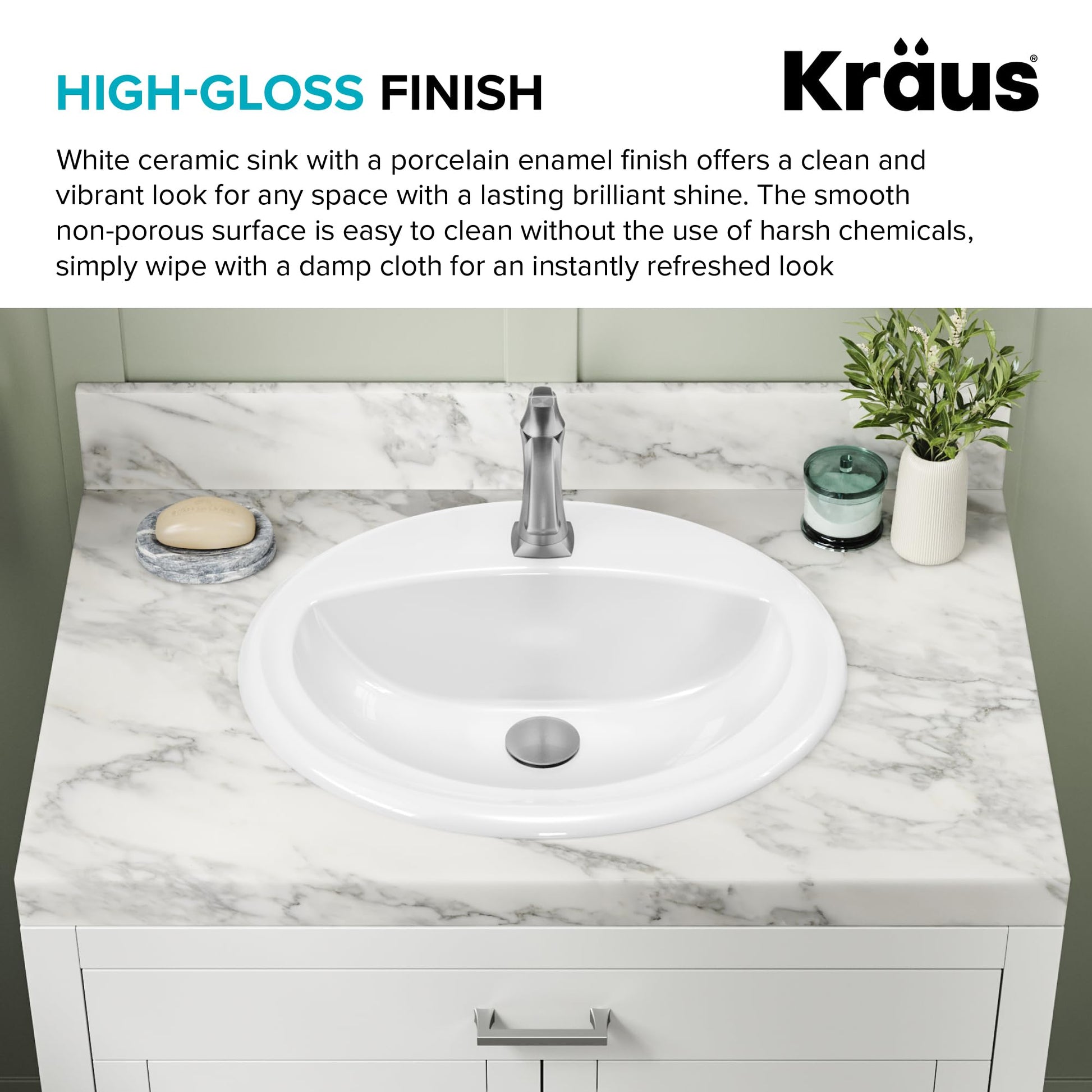 Light Gray KRAUS Elavo 20.5 in. Oval Porcelain Ceramic Self-Rimming Drop In Bathroom Sink in White with Overflow Drain, KCT-100