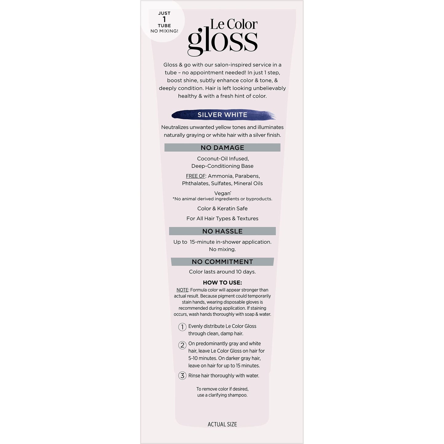 Misty Rose L’Oreal Paris Le Color Gloss One Step Toning Gloss, In-Shower Hair Toner with Deep Conditioning Treatment Formula for Gray Hair, Silver White, 1 Kit