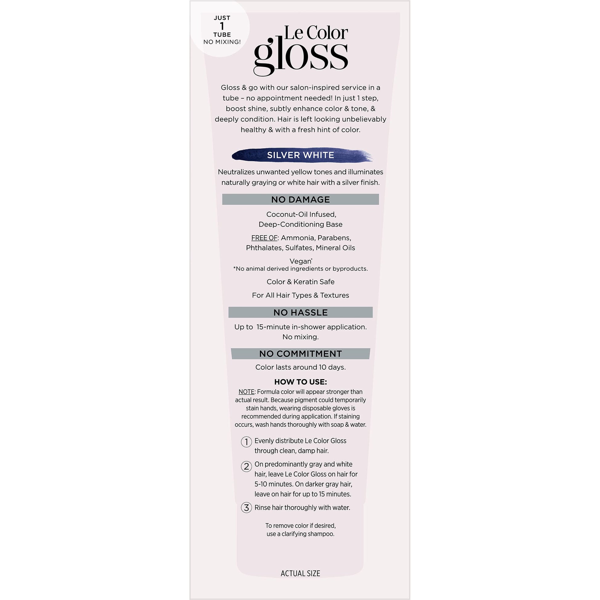 Misty Rose L’Oreal Paris Le Color Gloss One Step Toning Gloss, In-Shower Hair Toner with Deep Conditioning Treatment Formula for Gray Hair, Silver White, 1 Kit