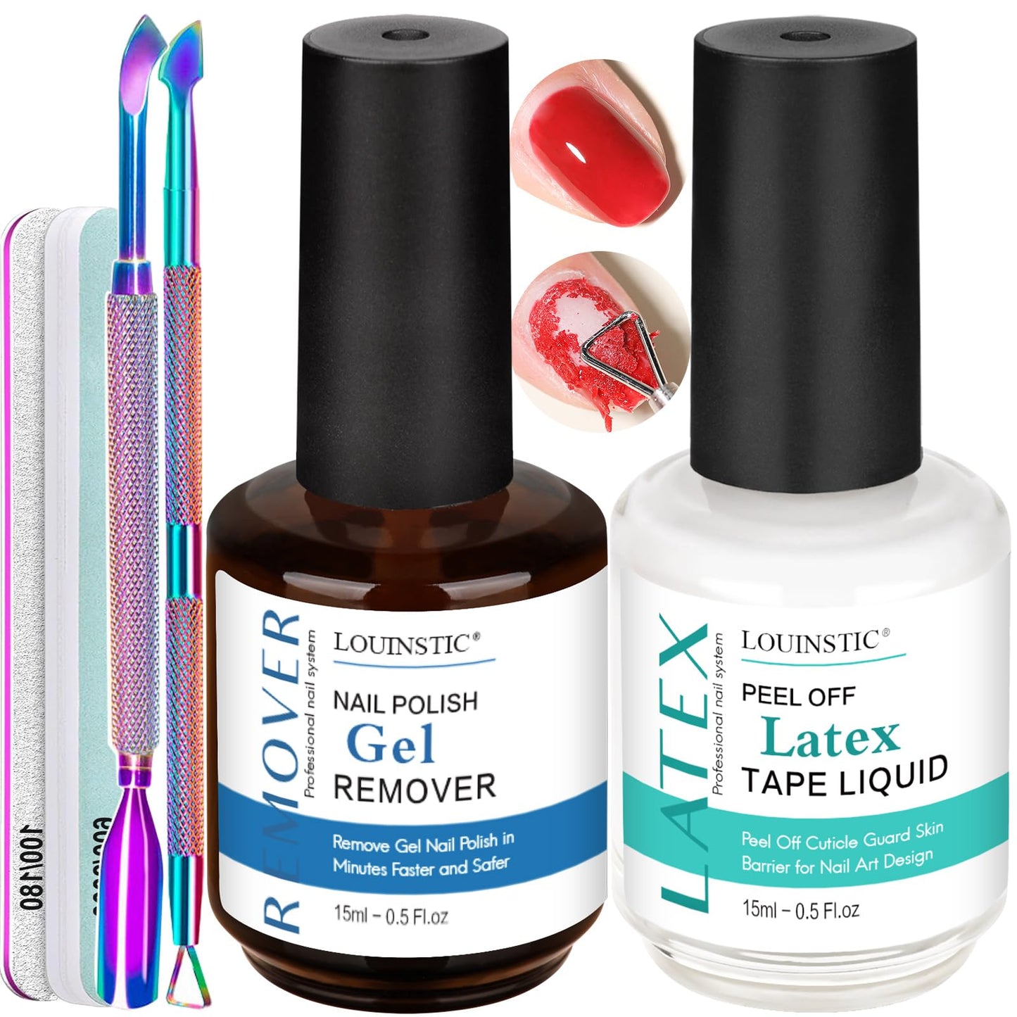 White Smoke Gel Nail Polish Remover, Gel Remover Kit with Liquid Latex for Nails, No Need to Wrap or Soak, Removes Nail Polish in 2-5 Minutes, Acetone Free, Not Damage to Nails, with Manicure Tools