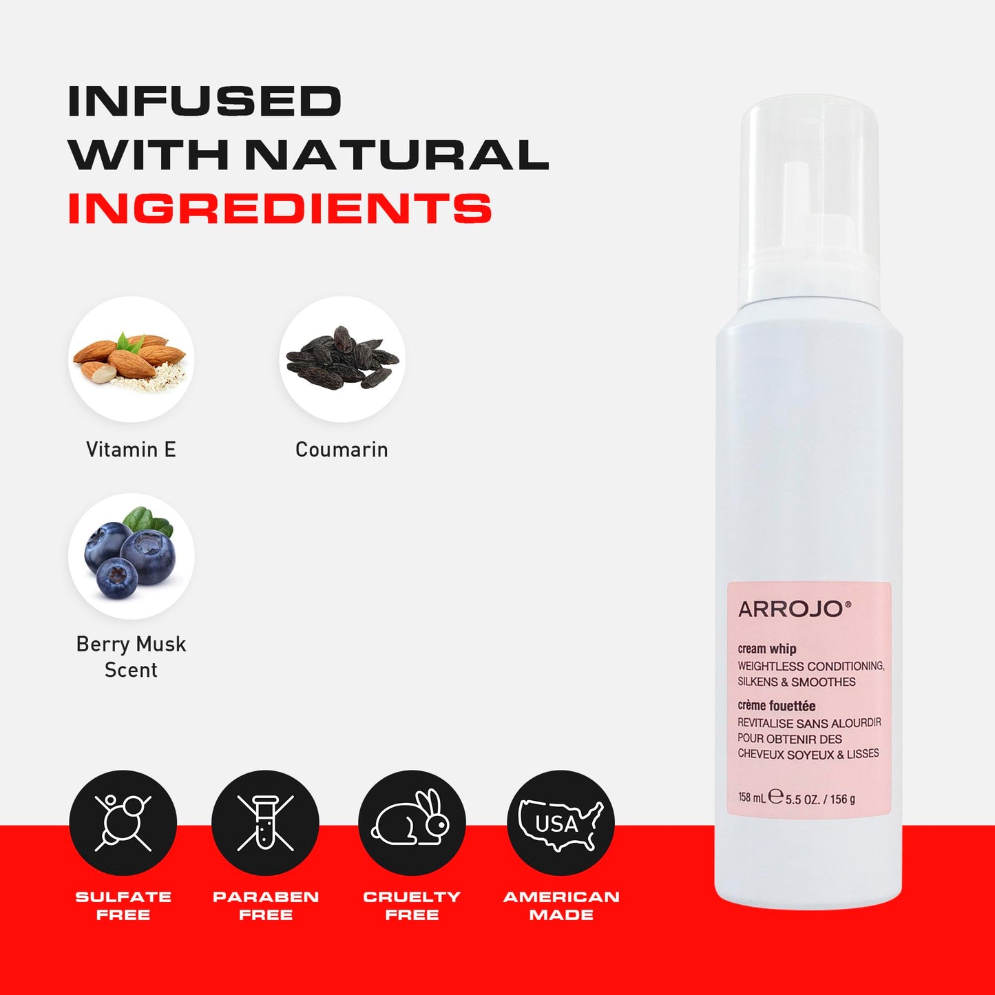 White Smoke ARROJO Cream Whip - 5.5 Fl Oz - Conditioning Leave-In Hair Styling Cream for Wavy or Dry Hair, Sulfate & Sodium-Chloride Free, Antioxidant, Moisturizing