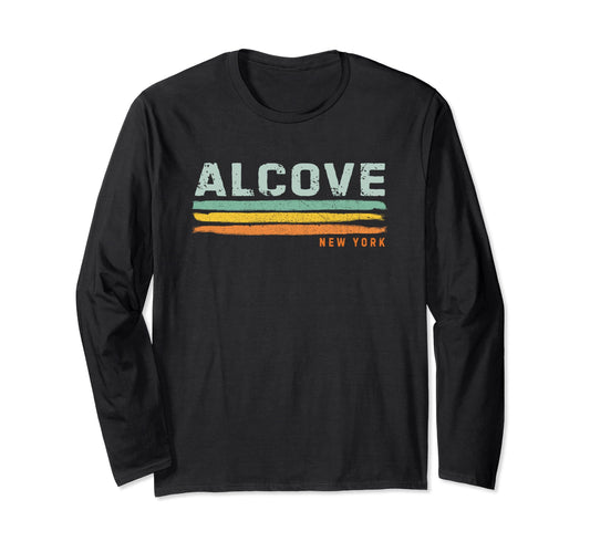 Dark Slate Gray Vintage Stripes Alcove NY Long Sleeve T-Shirt