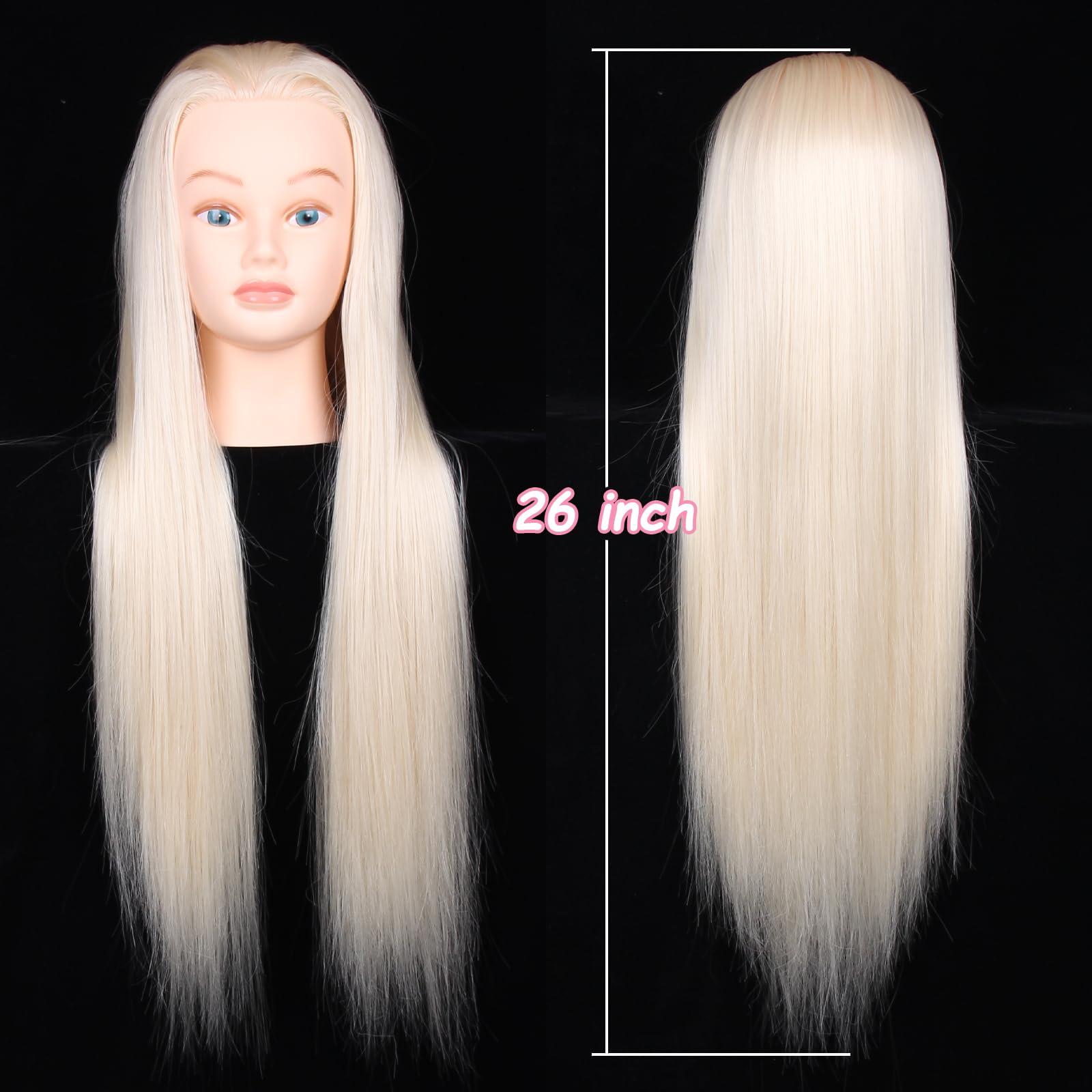 Black Female Mannequin Head 26 Inch Long Hair Training Head Hair Styling Manikin Cosmetology Doll Head Synthetic Fiber Hair Dressing Salon Training Head Model with Free Clamp (Color 613)
