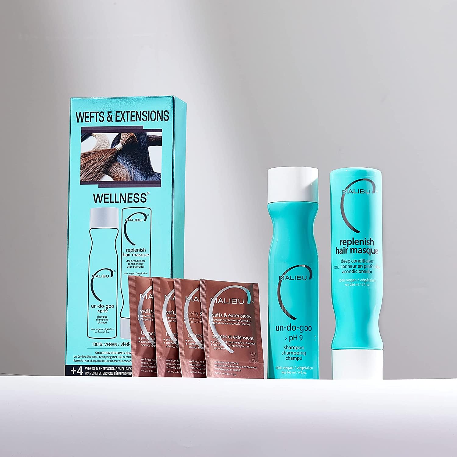 Gray Malibu C Mini Malibu Rehab Wefts & Extensions - Contains 2 Remedy Packets - Removes Build Up and Prevents Breakage - Hydrating Care for Strong, Healthy Strands