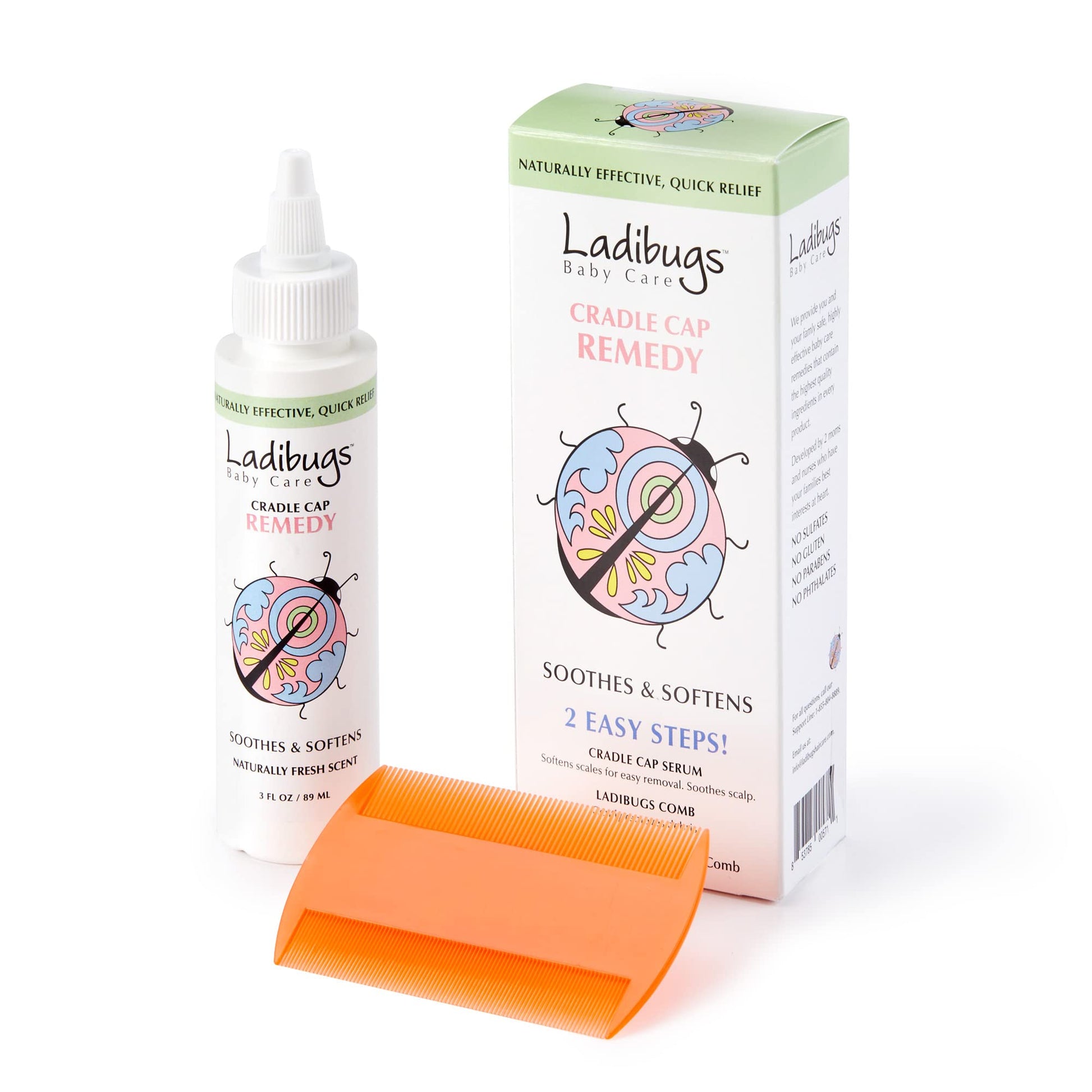 White Smoke Ladibugs Cradle Cap Remedy Kit, 3oz | Includes Cradle Cap Serum & Fine-Toothed Comb | Effectively Removes Scales & Flakes | Soothes & Softens Scalp