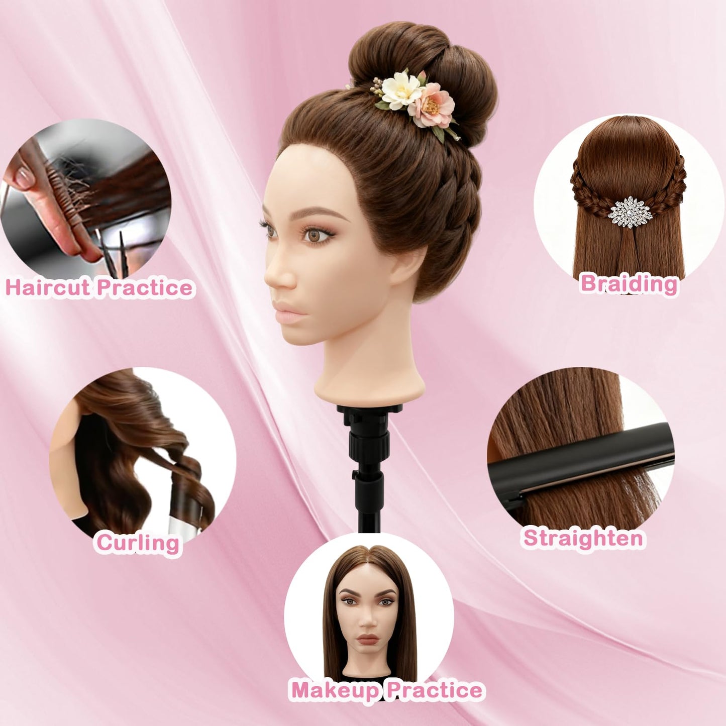 Thistle Mannequin Head with 80% Real Human Hair, Beauty star 26" Cosmetology Manikin Head, Doll Head for Hair Styling to Practice on, Hairdressing Training Braiding Heads with Clamp Stand Holder Kit