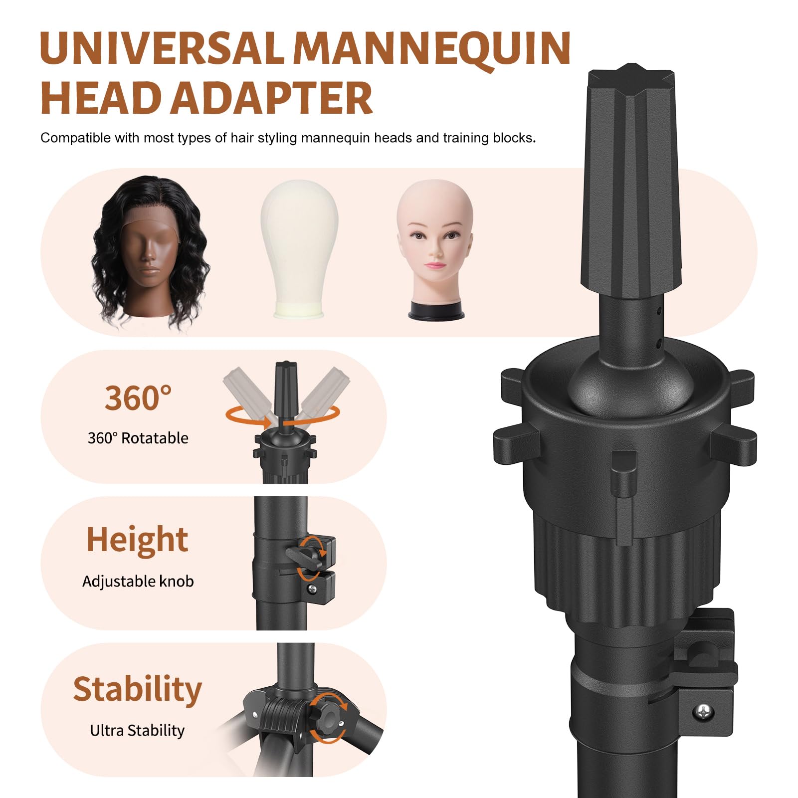 White Smoke Womnwomn Wig Stand Tripod, 50 Inch Adjustable Mannequin Head Stand, Wig Head Stand for Cosmetology, Hairdressing Training - Includes T-Pins, Comb, Hair Clips & Carrying Bag (Head Not Included)