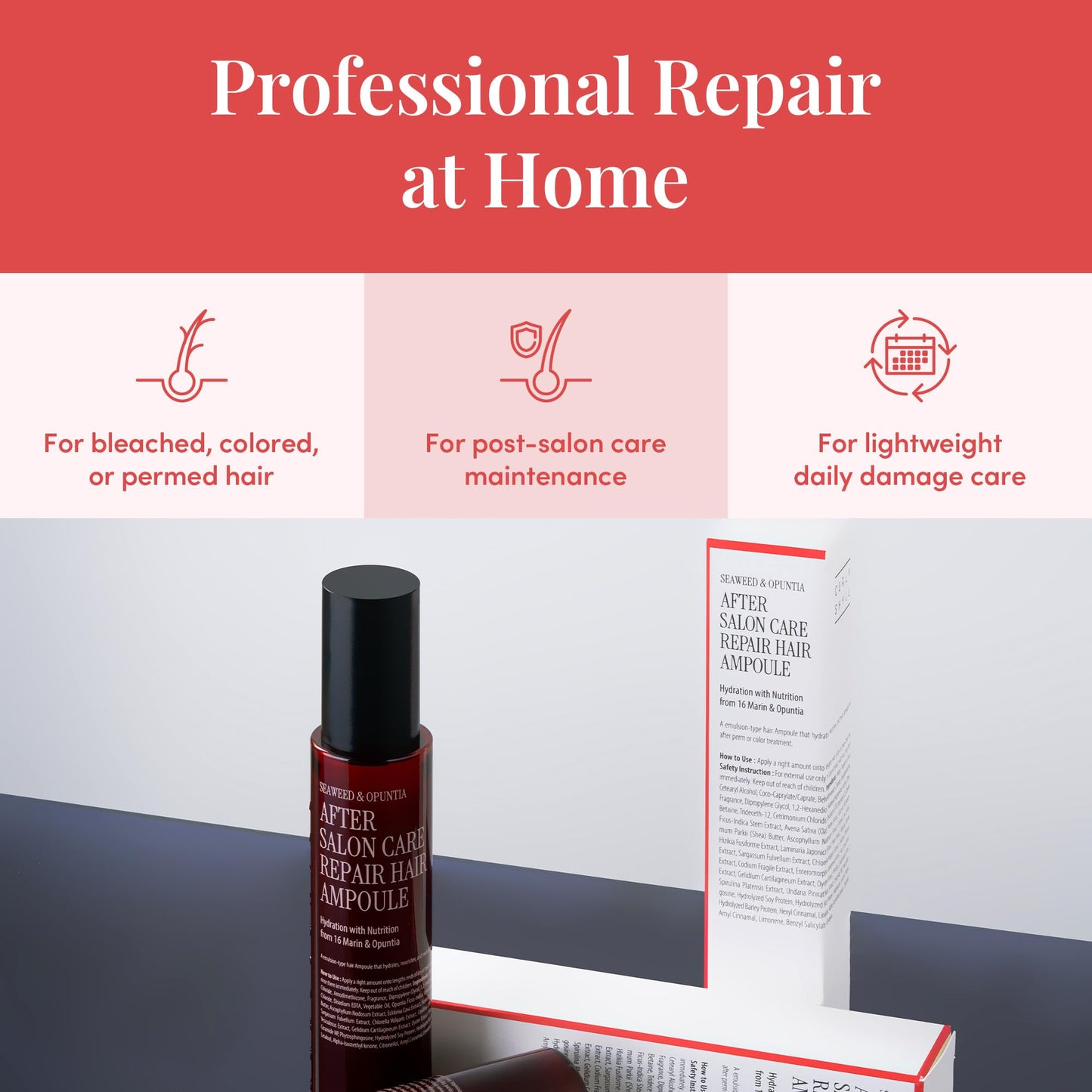 Light Gray CURLYSHYLL After Salon Care Repair Hair Ampoule | Lightweight Serum Care for Daily Damaged Hair Repair | Seaweed & Opuntia Extracts | Leave-in Moisture Serum | 100ml