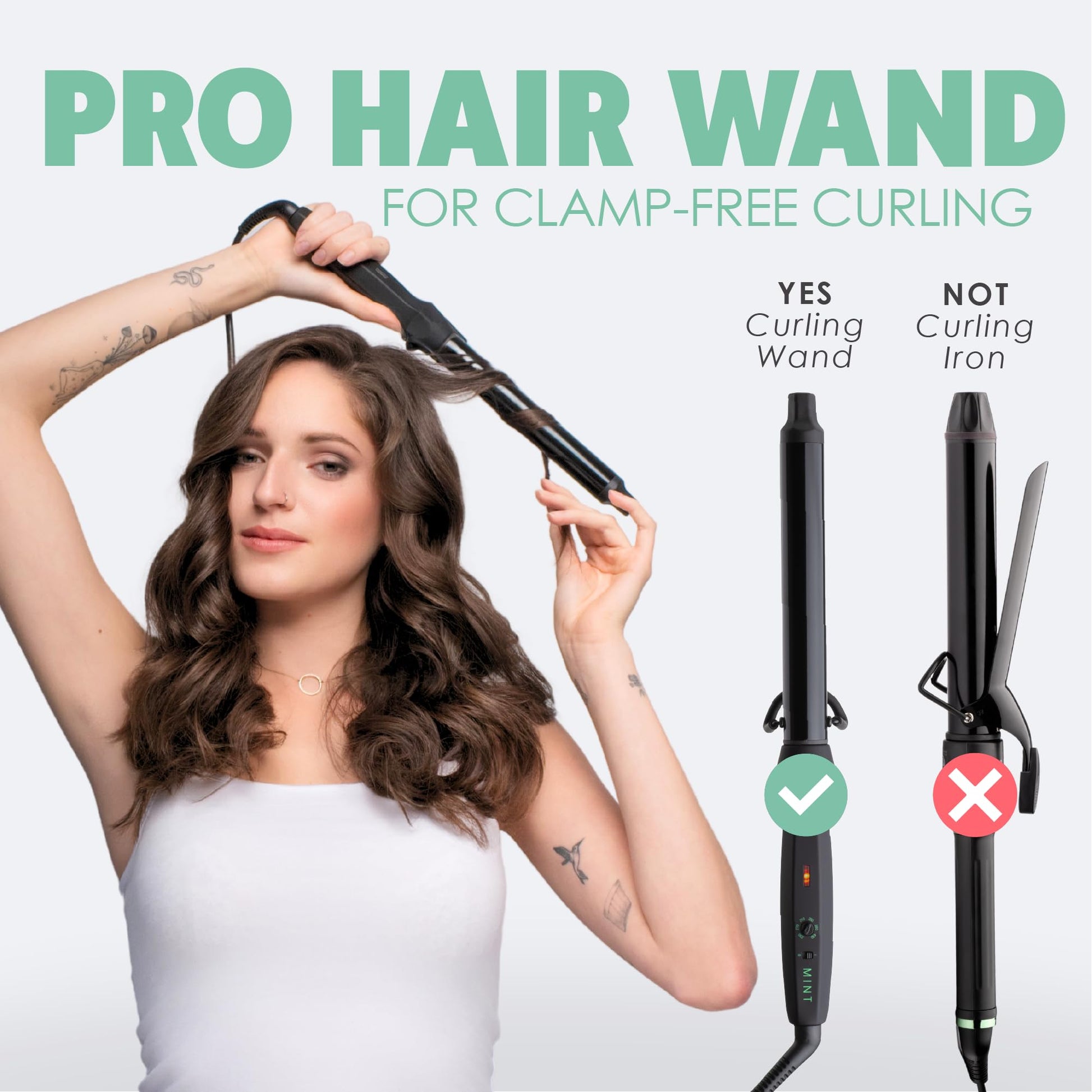 Lavender MINT Professional Clamp-Free Curling Wand 1 Inch for Long Hair | Extra Long Curl Wand w 4-Heater Ionic Ceramic Tourmaline Barrel | Best Curling Wands | Adjustable 230-430°F | Worldwide Dual Voltage
