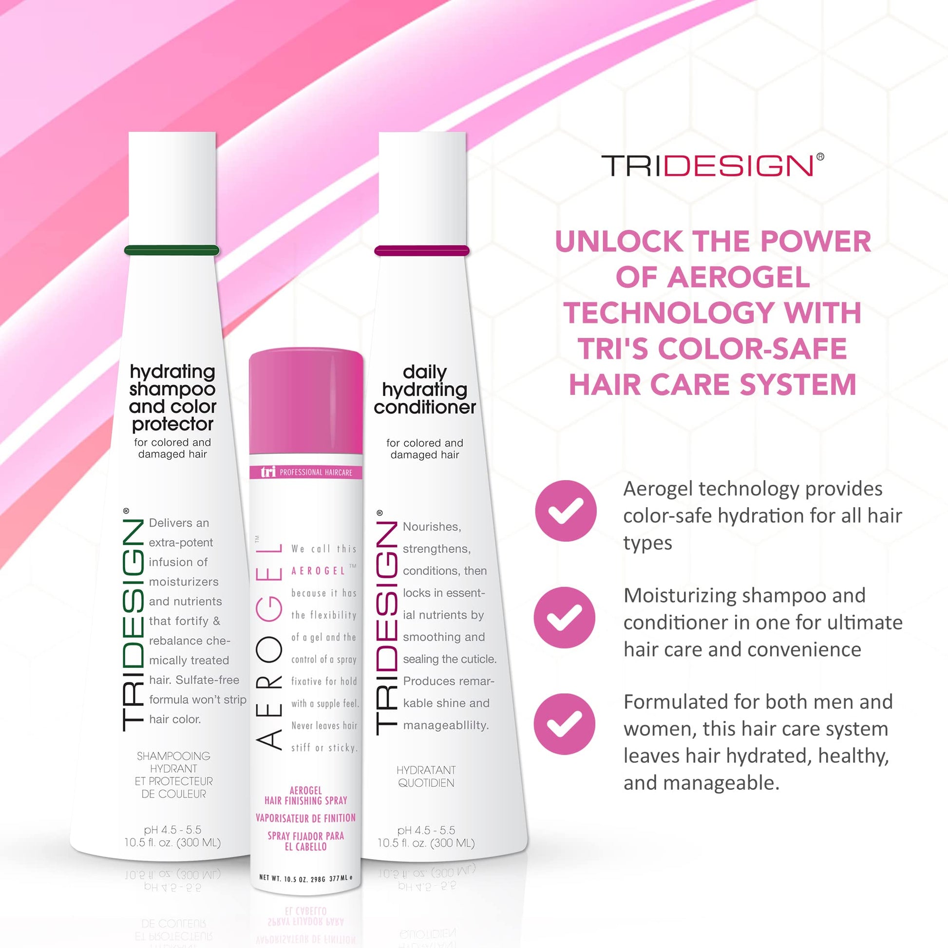 White Smoke TRI Design Aerogel Hairspray 10.5 oz., Hydrating Shampoo and Daily Hydrating Conditioner 10.5 oz. - Color Safe Shampoo and Conditioner with Hairspray for Women and Men