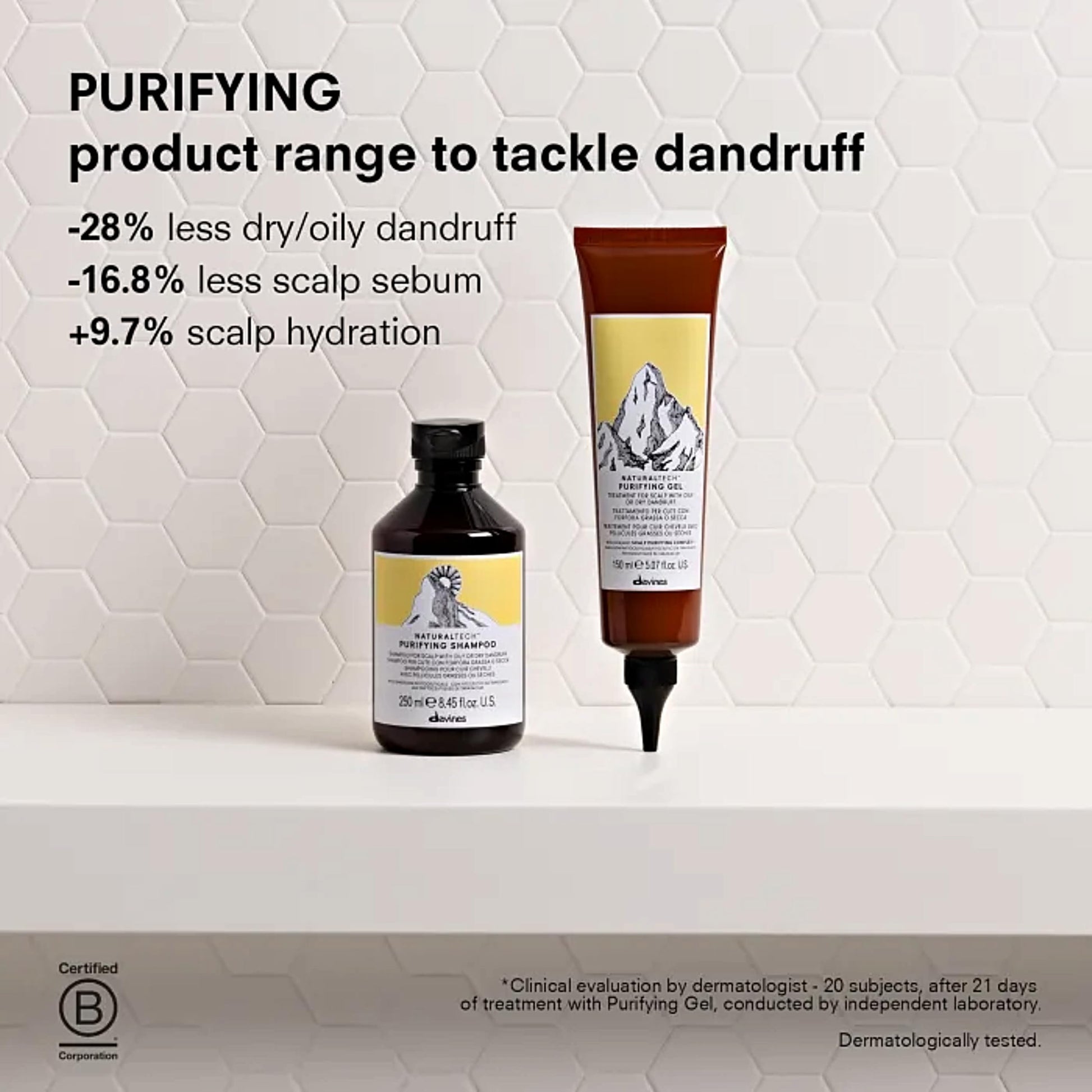 Lavender Davines Naturaltech Purifying Shampoo, Clarifying & Anti-Dandruff for Dandruff (Oily or Dry) - With Dandelion Phytoceuticals - Cleanser for Scalp with Dandruff, 8.45 Fl Oz