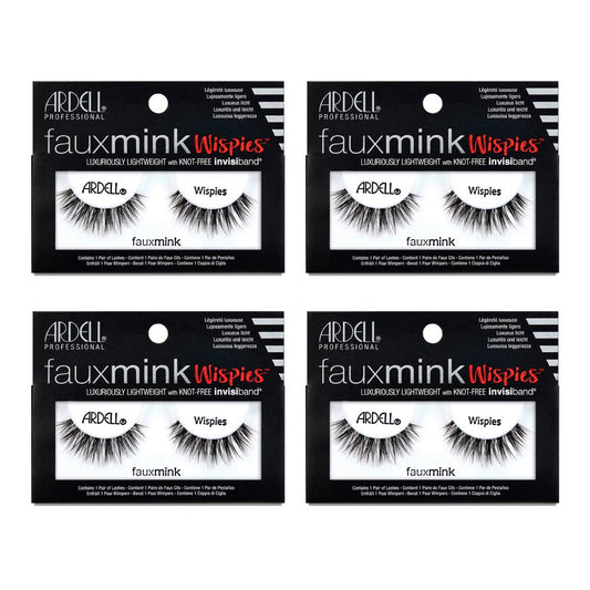 White Smoke Ardell Faux Mink Lashes Wispies Eyelashes - Lightweight Reusable Strip Lashes with Invisiband, 4 Pack