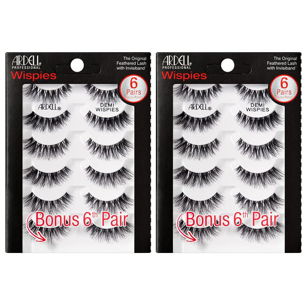 Lavender Ardell Demi Wispies False Eyelashes Multipack – Natural Lashes Wispy with Invisiband for Lightweight Comfort, 6 Pairs, 2 Pack