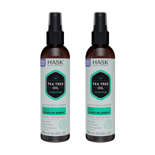 White Smoke HASK Invigorating TEA TREE OIL 5-in-1 Leave In Conditioner Spray for all hair types, color safe, gluten free, sulfate free, paraben free - TEA TREE 2 PIECE SET