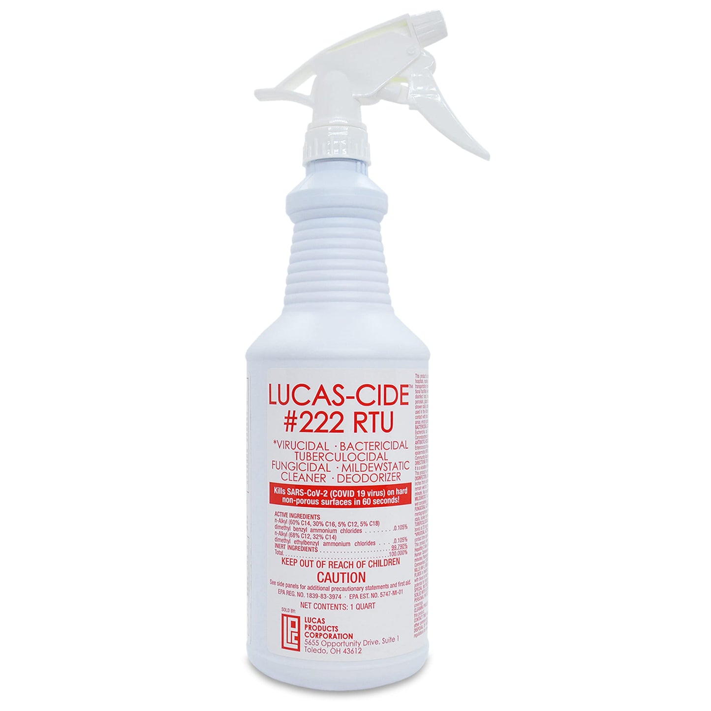 White Smoke LUCAS-CIDE #222 RTU Hospital-Grade Salon and Spa 60 Second Disinfectant 32 Fl Oz