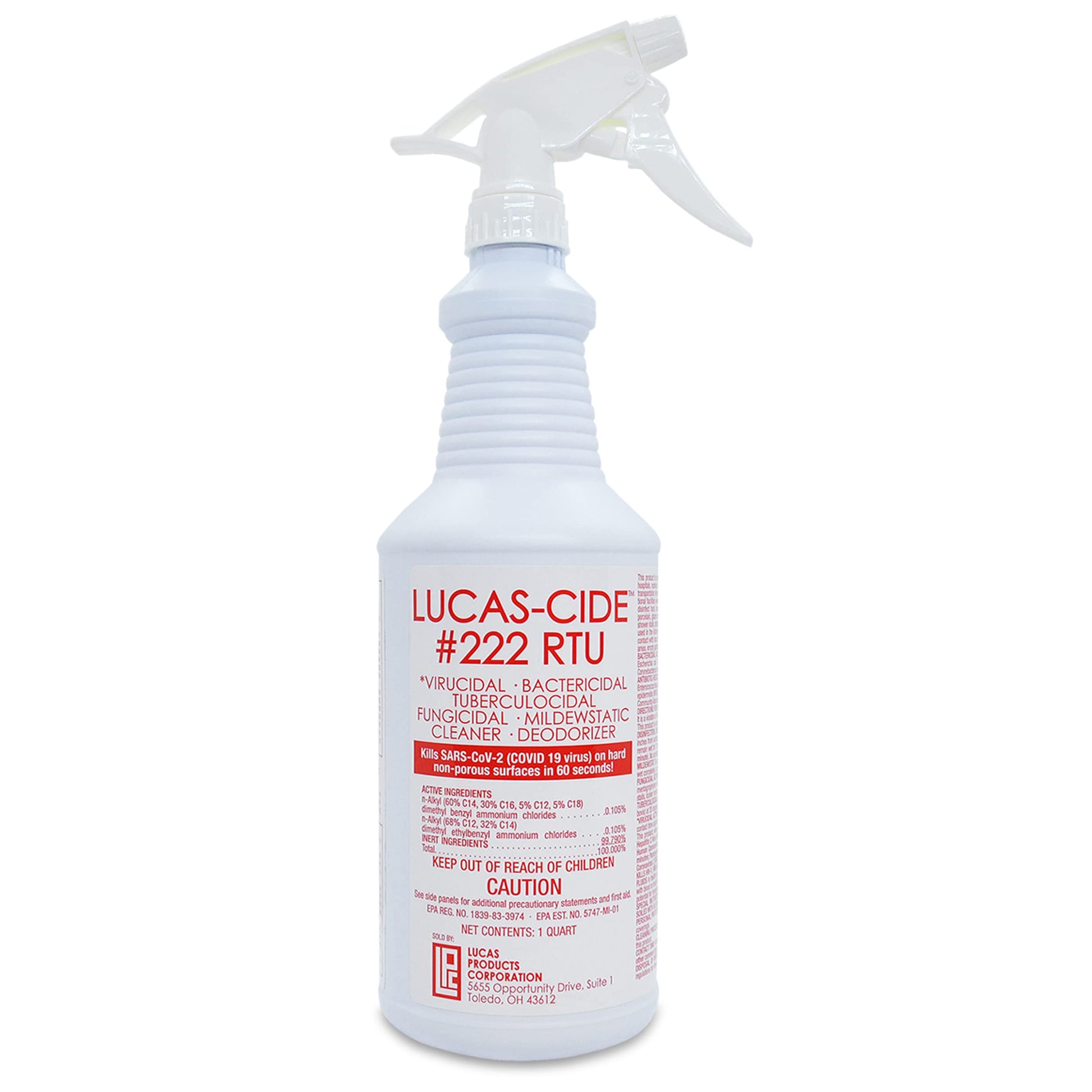 White Smoke LUCAS-CIDE #222 RTU Hospital-Grade Salon and Spa 60 Second Disinfectant 32 Fl Oz