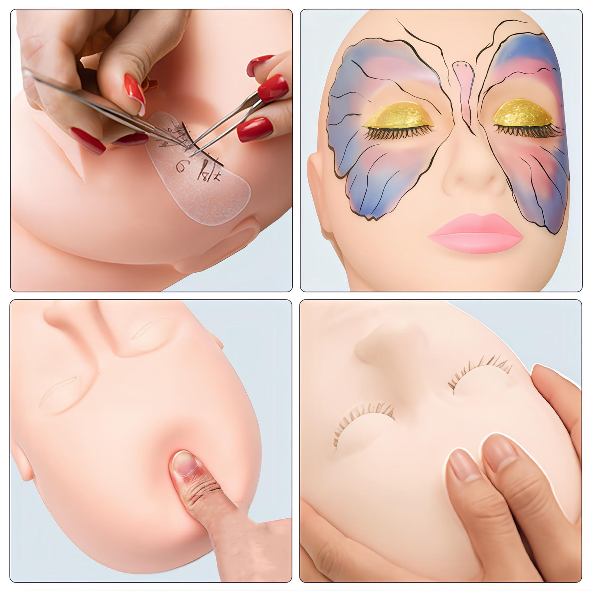 Bisque Lwuey Lash Mannequin Head, Pro Training Mannequins Flat Head Soft Touch Silicone Practice Make Up Eyelash Extensions Massage Model Manikin Cosmetology Doll Face Head 2 Pack Skin Colour