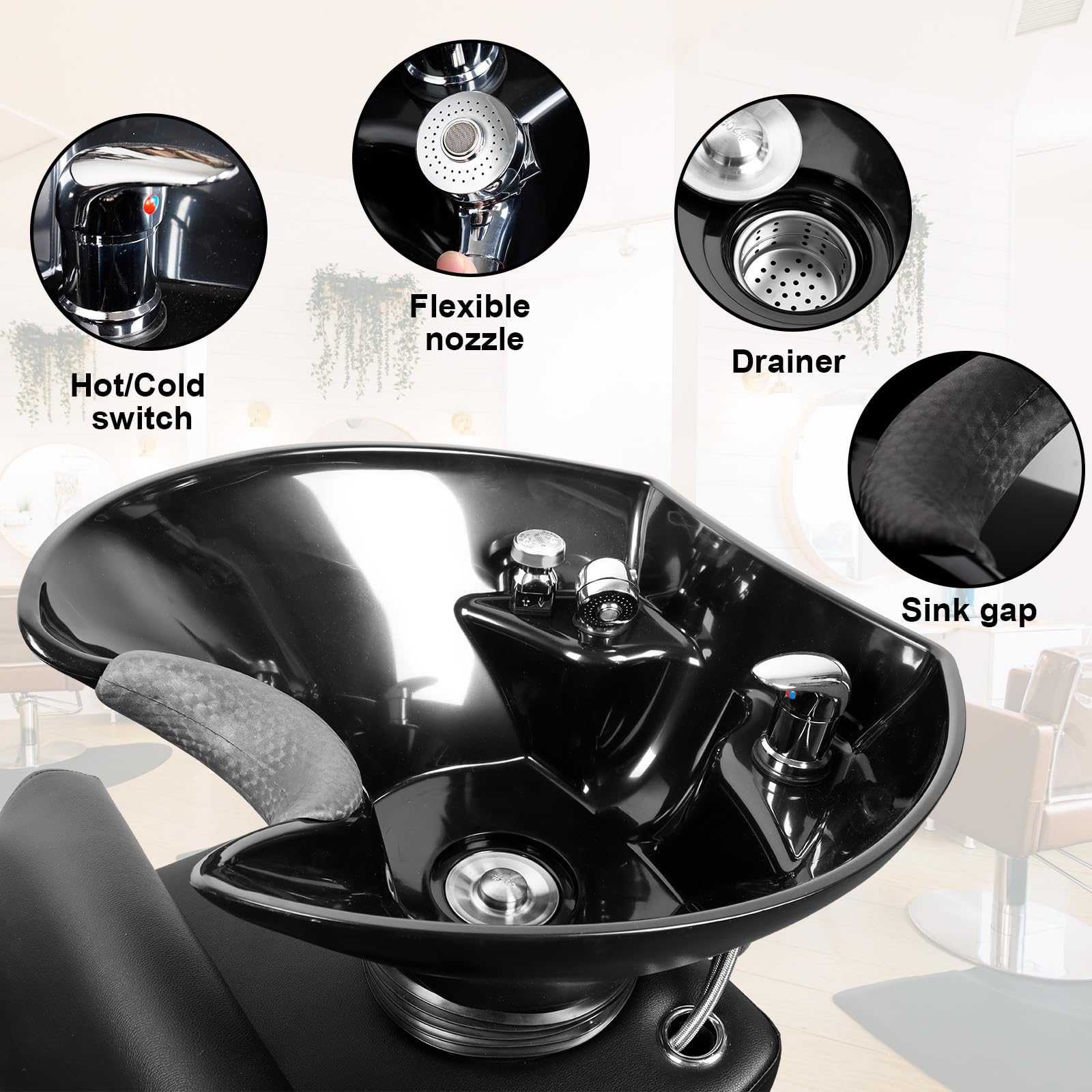 White Smoke Polar Aurora Backwash Chair Adjustable ABS Plastic Shampoo Bowl Sink with Leg Support for Spa Beauty Salon
