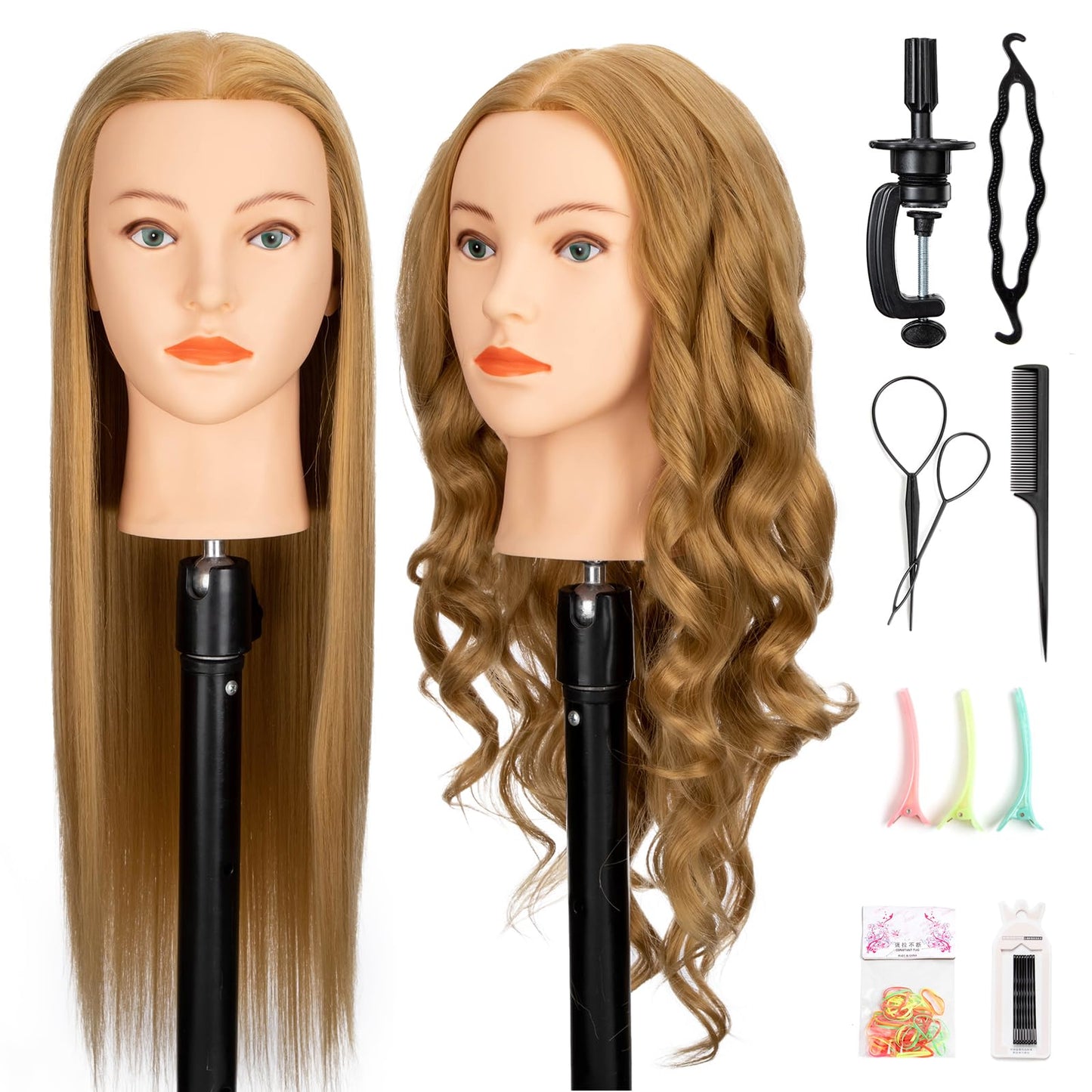 White Smoke Mannequin Head 80% Human Hair Cosmetology Mannequin Head Practice Hairstyles Training Head for Hairdresser(#27 Light Brown)